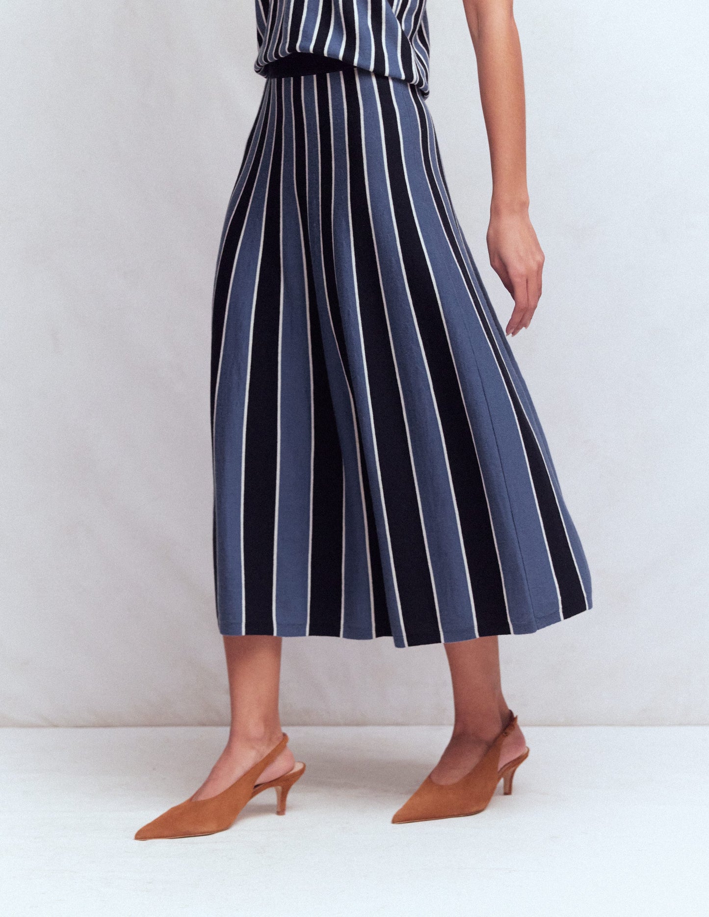 Liz Knitted Midi Skirt-True Navy Stripe