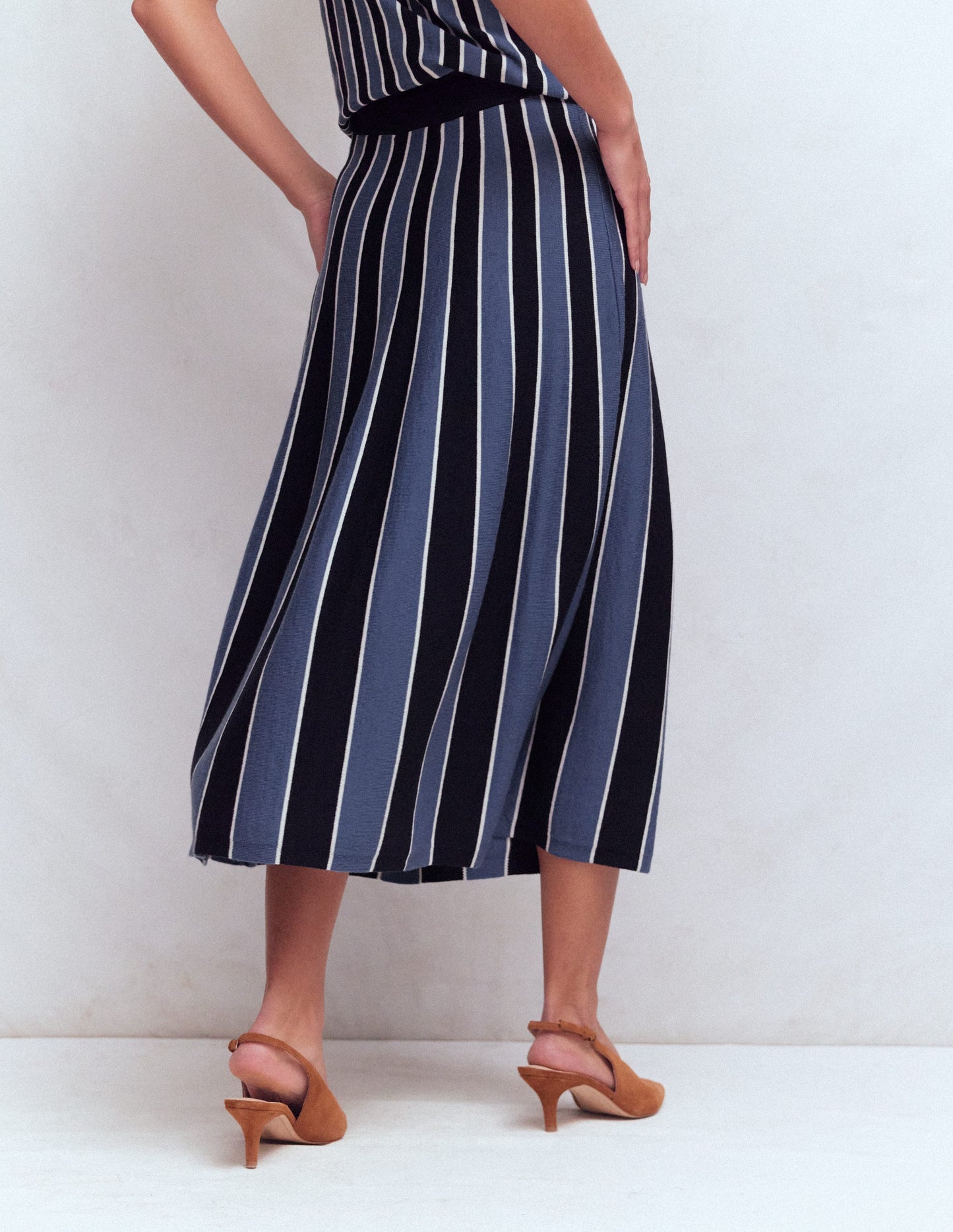 Liz Knitted Midi Skirt-True Navy Stripe