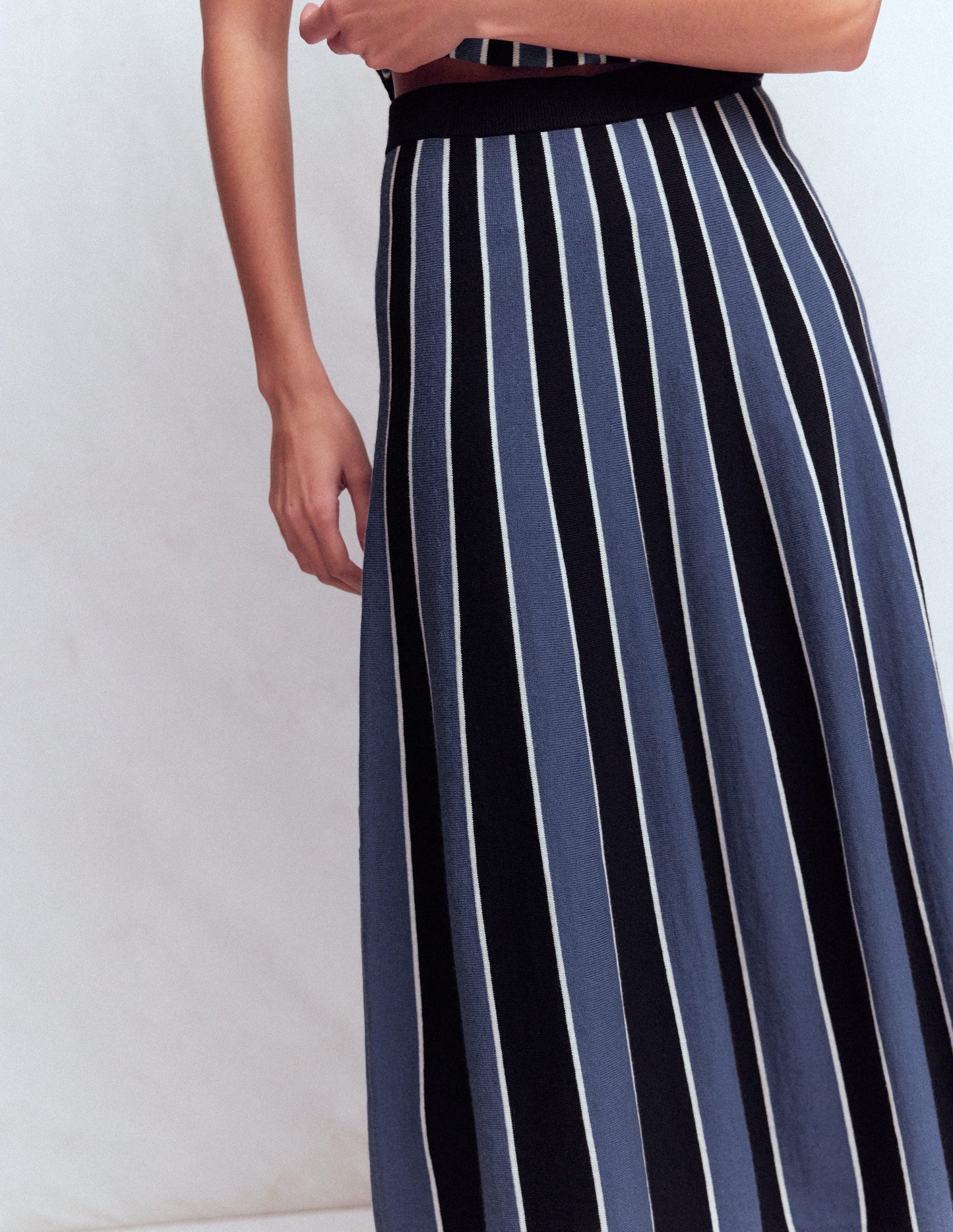 Liz Knitted Midi Skirt-True Navy Stripe