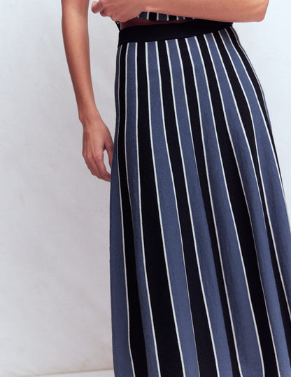 Liz Knitted Midi Skirt-True Navy Stripe-4