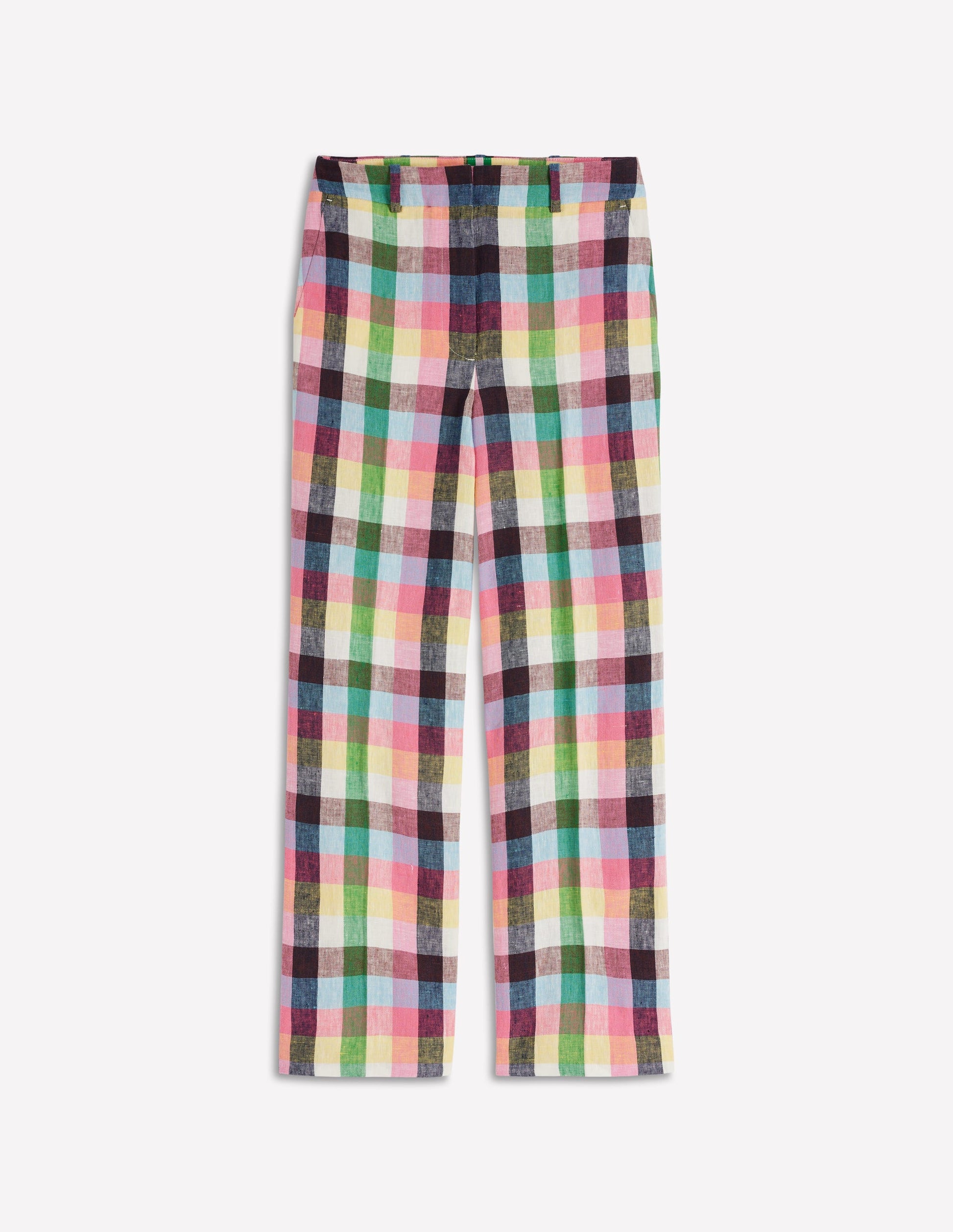 Canonbury 7/8 Linen Trousers-Soft Yellow, Pink Multigingham-5