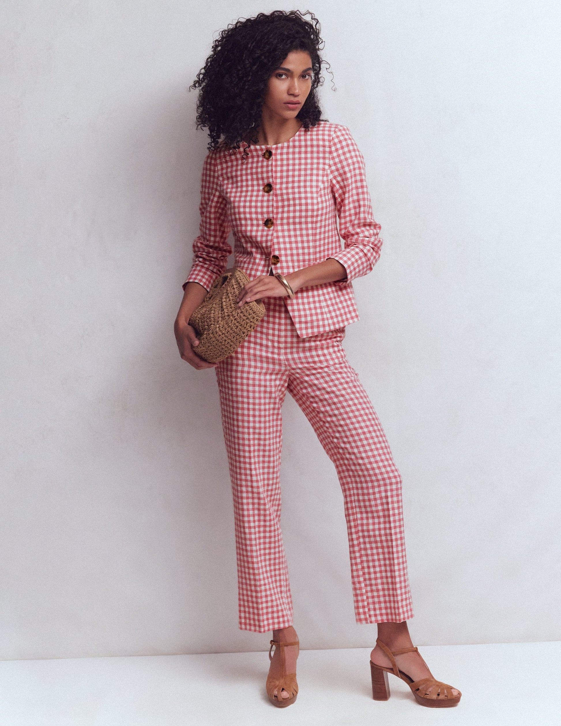 Canonbury 7/8 Linen Trousers-Vintage Rose Gingham-1