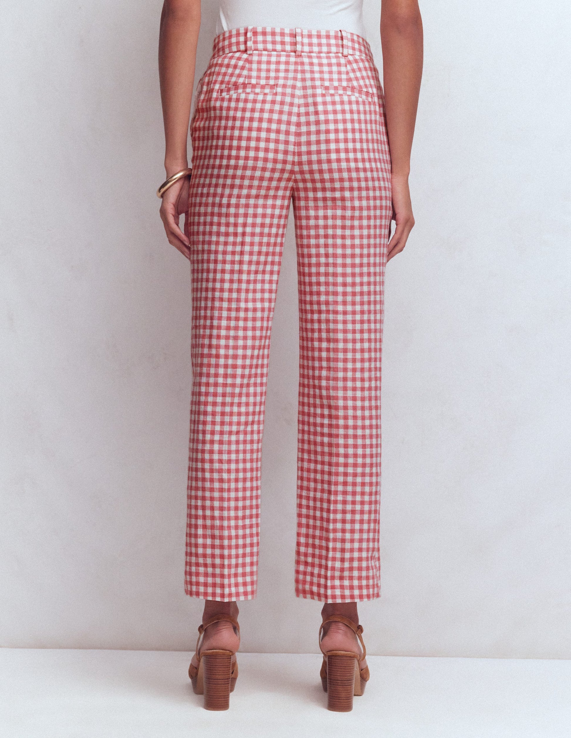 Canonbury 7/8 Linen Trousers-Vintage Rose Gingham-3