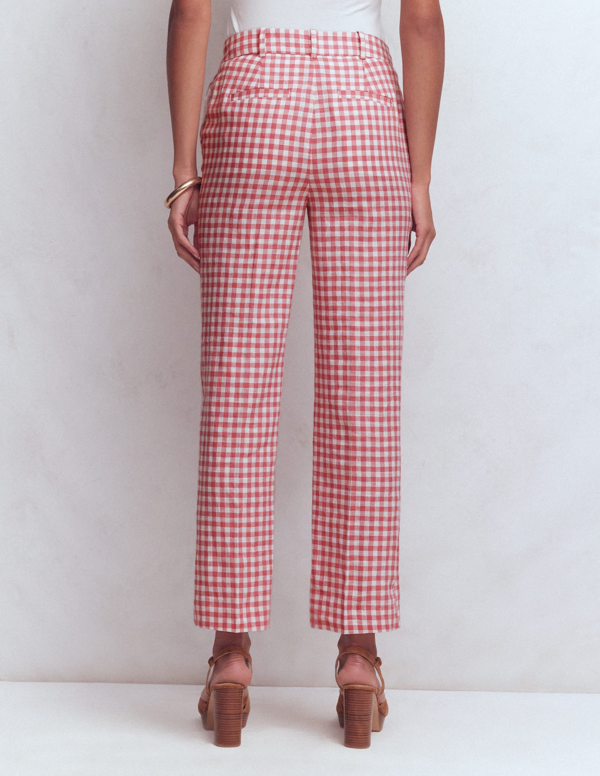 Canonbury 7/8 Linen Trousers-Vintage Rose Gingham - Image 3