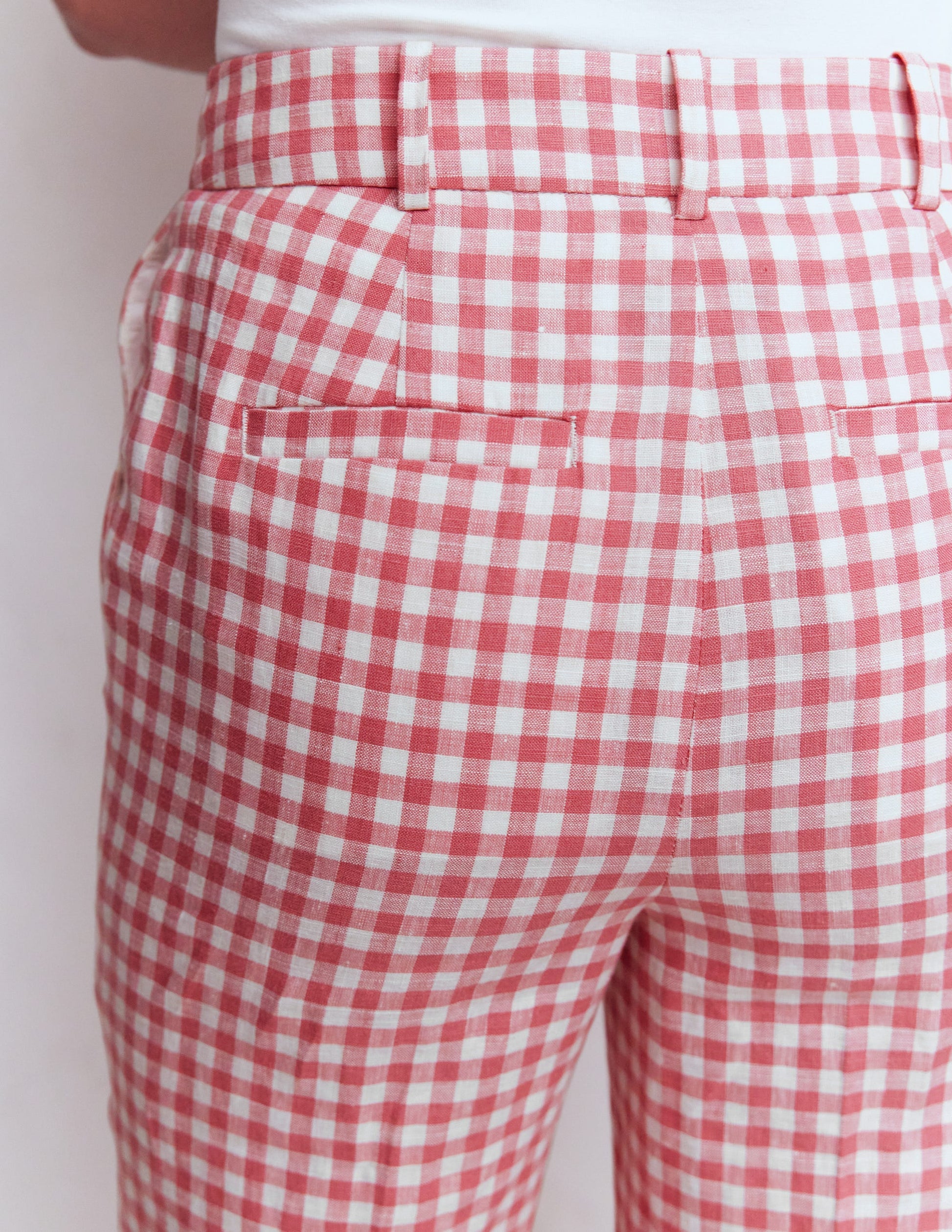 Canonbury 7/8 Linen Trousers-Vintage Rose Gingham-4