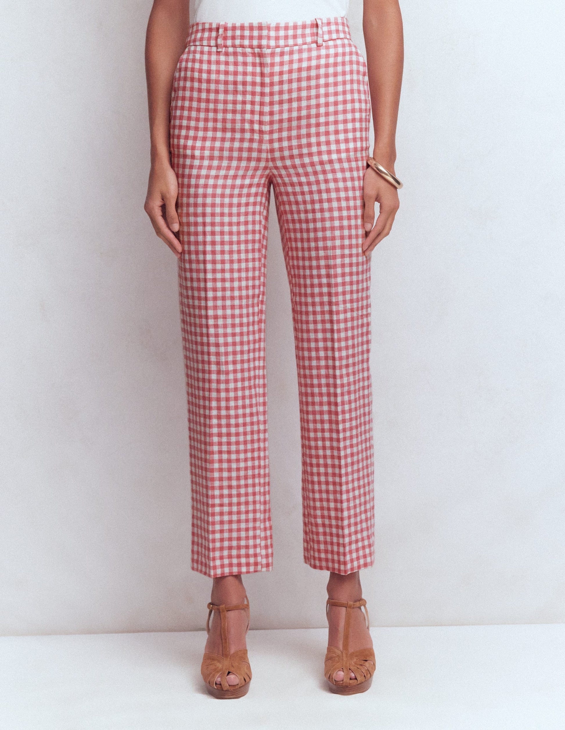 Canonbury 7/8 Linen Trousers-Vintage Rose Gingham-5