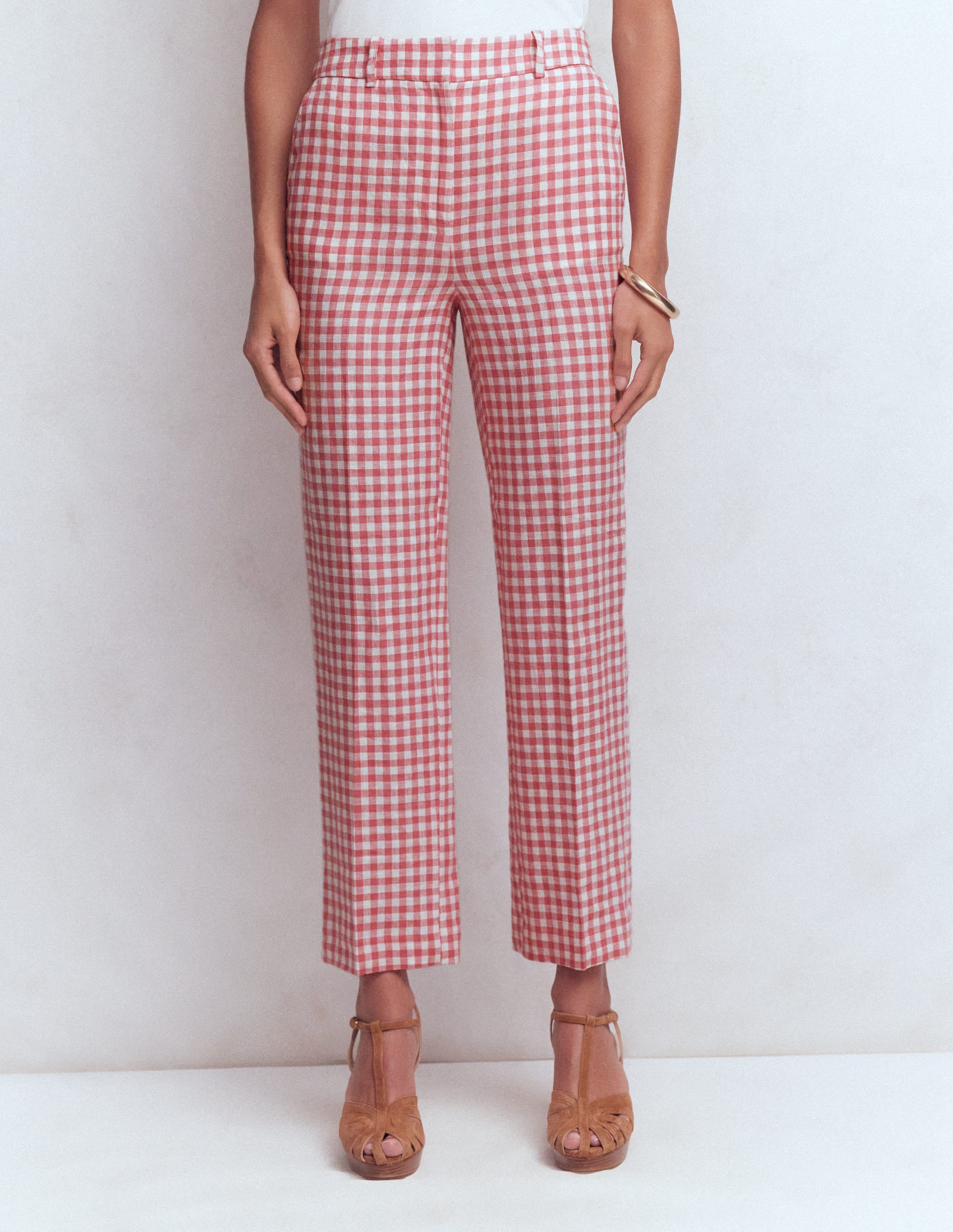 Canonbury 7/8 Linen Trousers-Vintage Rose Gingham - Image 5
