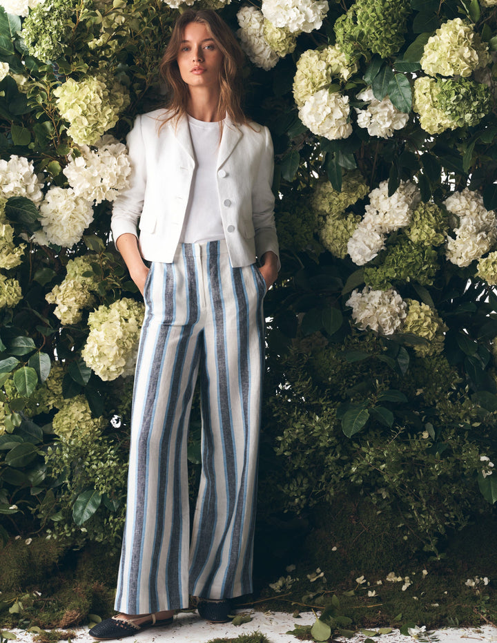 Belgravia Linen Trousers-Blue and White Stripe