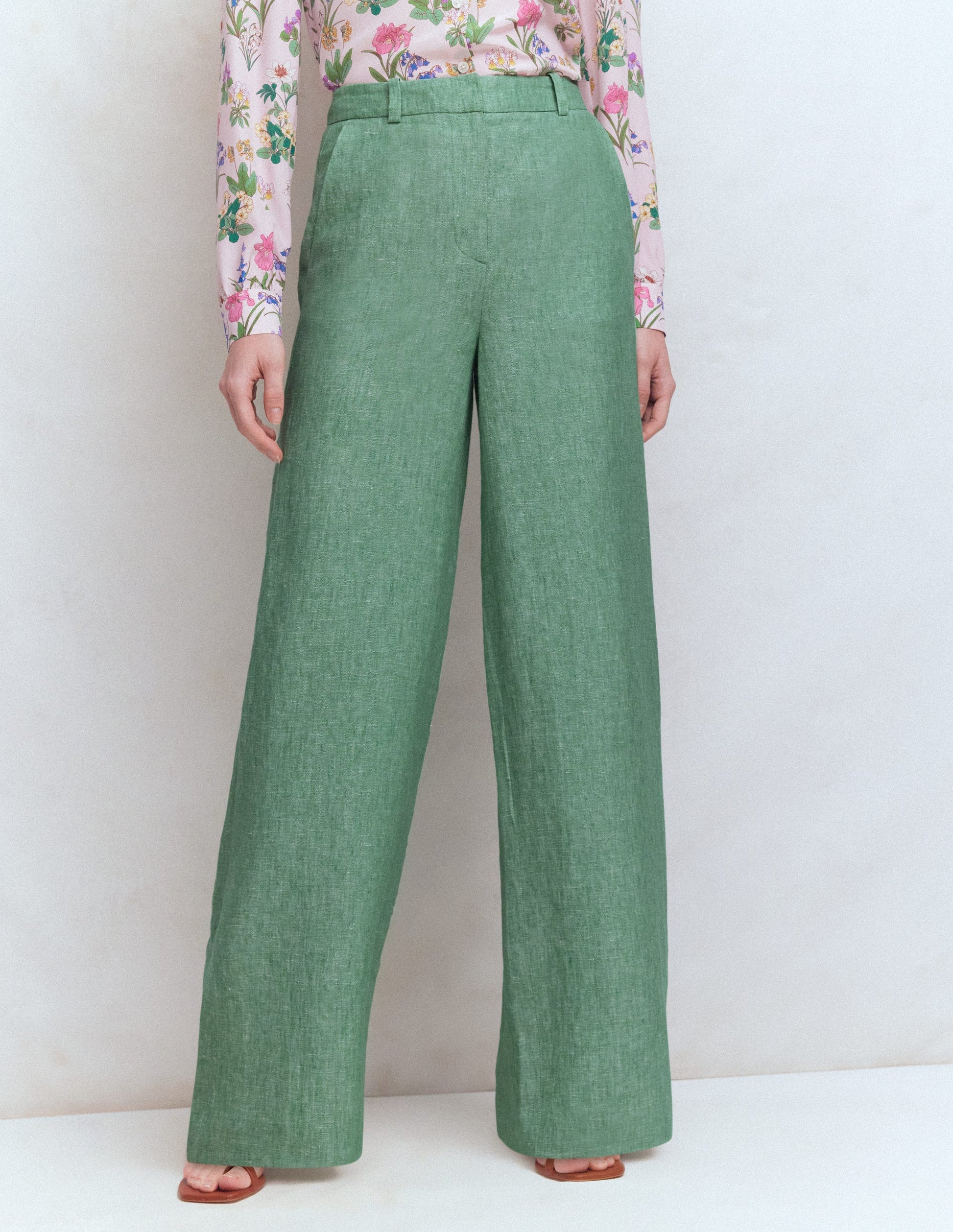 Belgravia Linen Trousers-Aloe Green Chambray-5