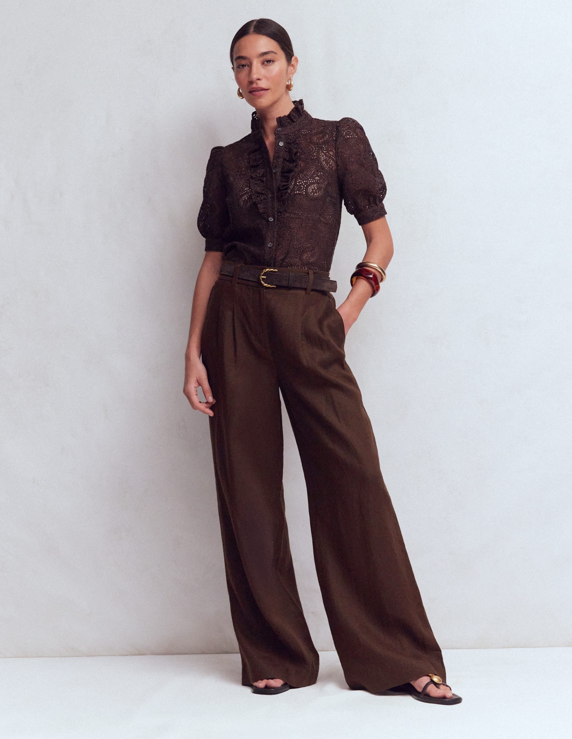 Kensington Linen Trousers-Bitter Chocolate - Image 5