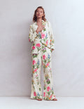 Kensington Linen Trousers-Ivory, Delicate Blossom