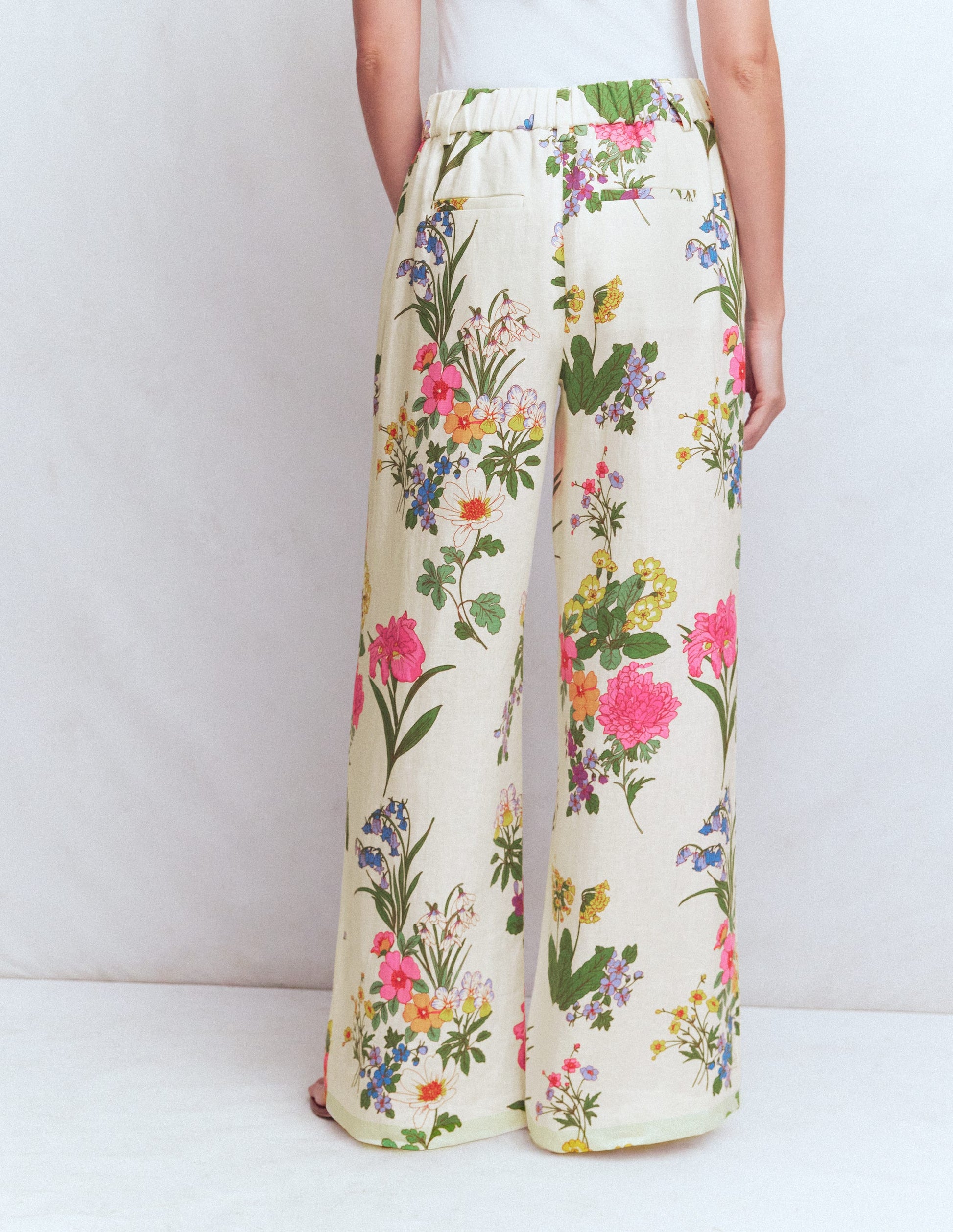 Kensington Linen Trousers-Ivory, Delicate Blossom-3