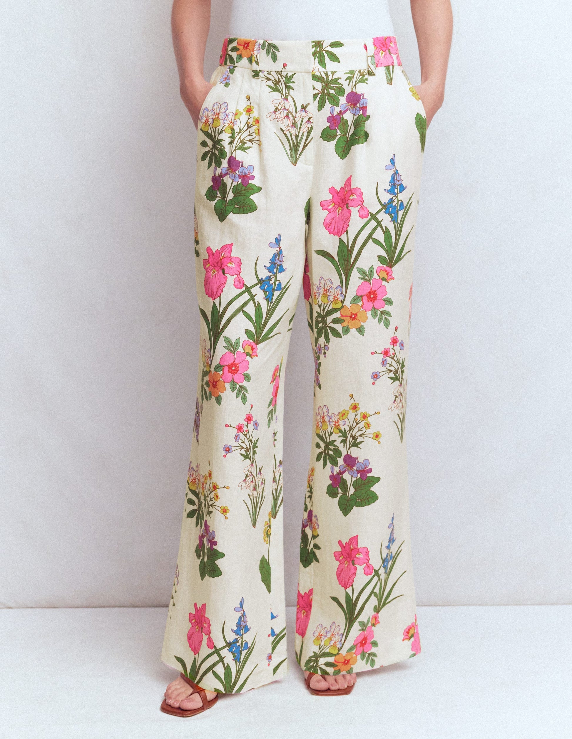 Kensington Linen Trousers-Ivory, Delicate Blossom-5