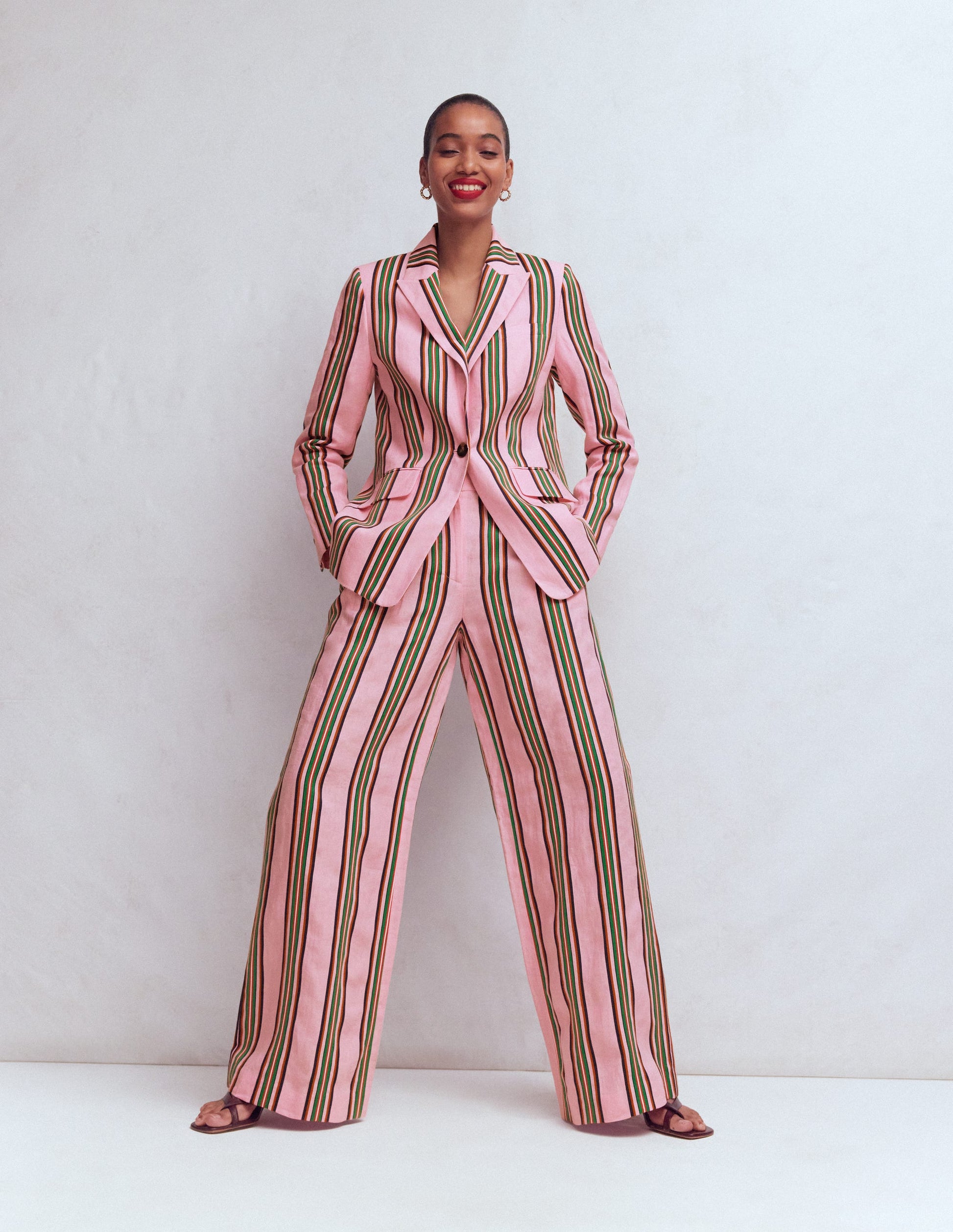 Kensington Linen Trousers-Pink and Green Stripe-1