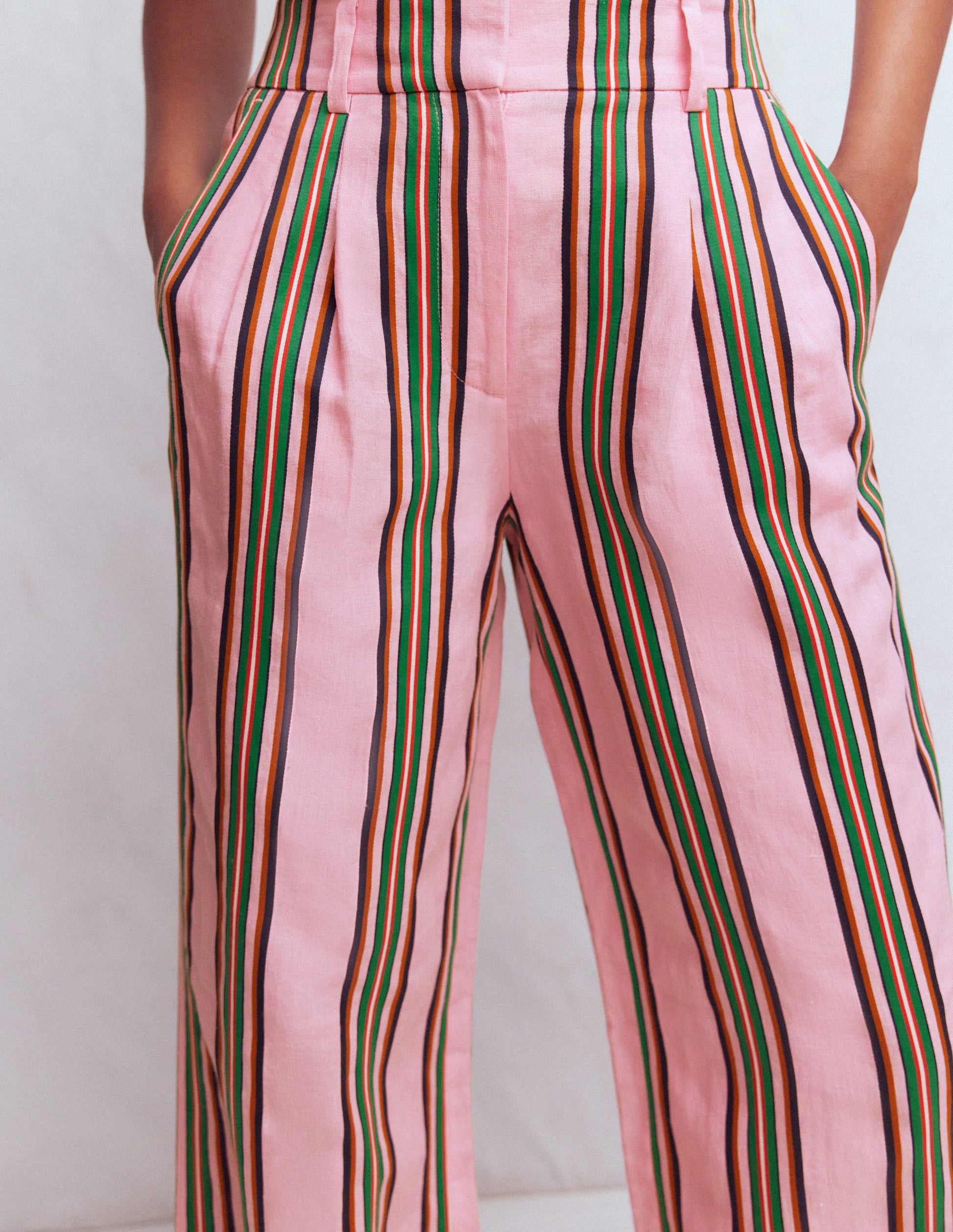 Kensington Linen Trousers-Pink and Green Stripe-3