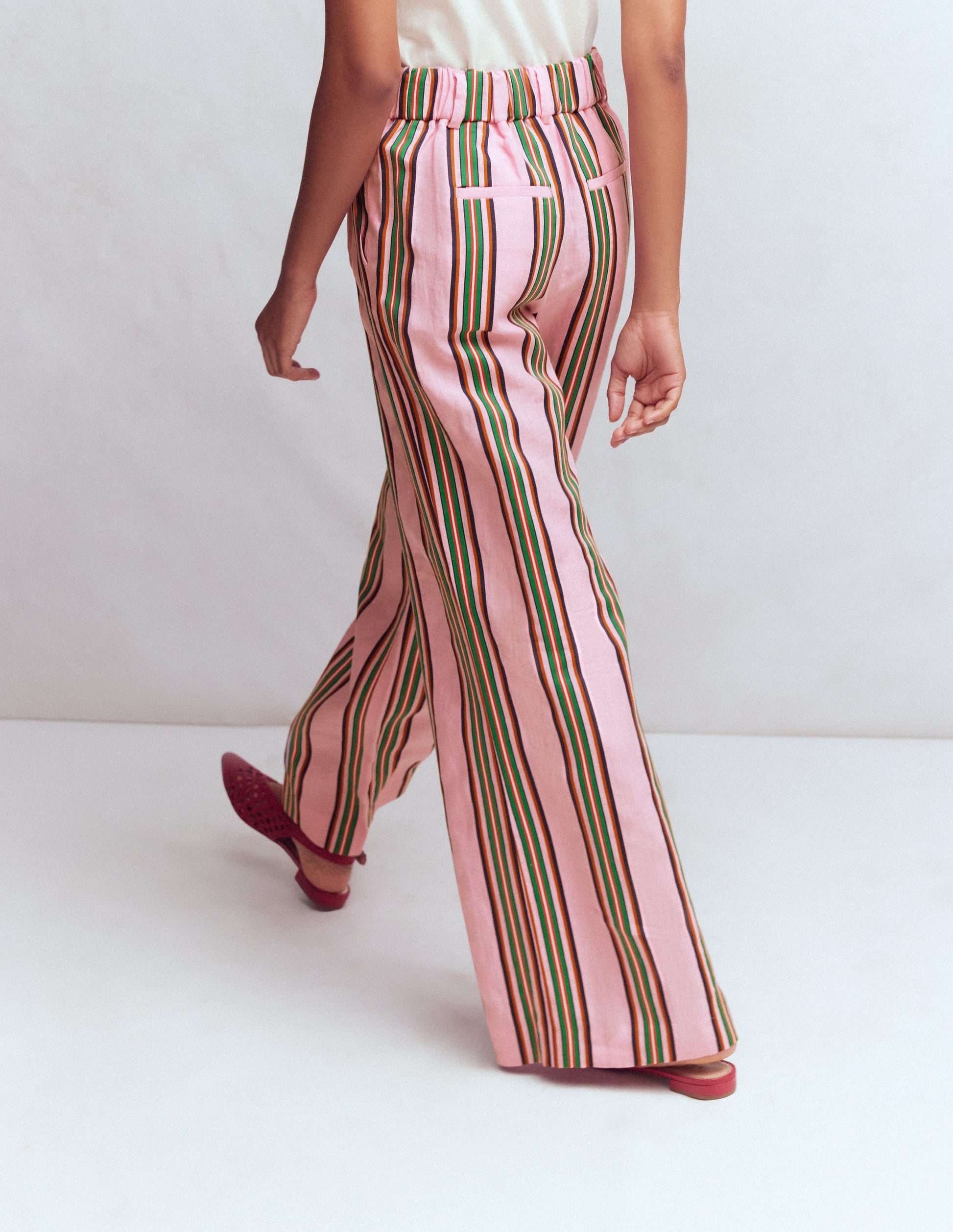 Kensington Linen Trousers-Pink and Green Stripe-4