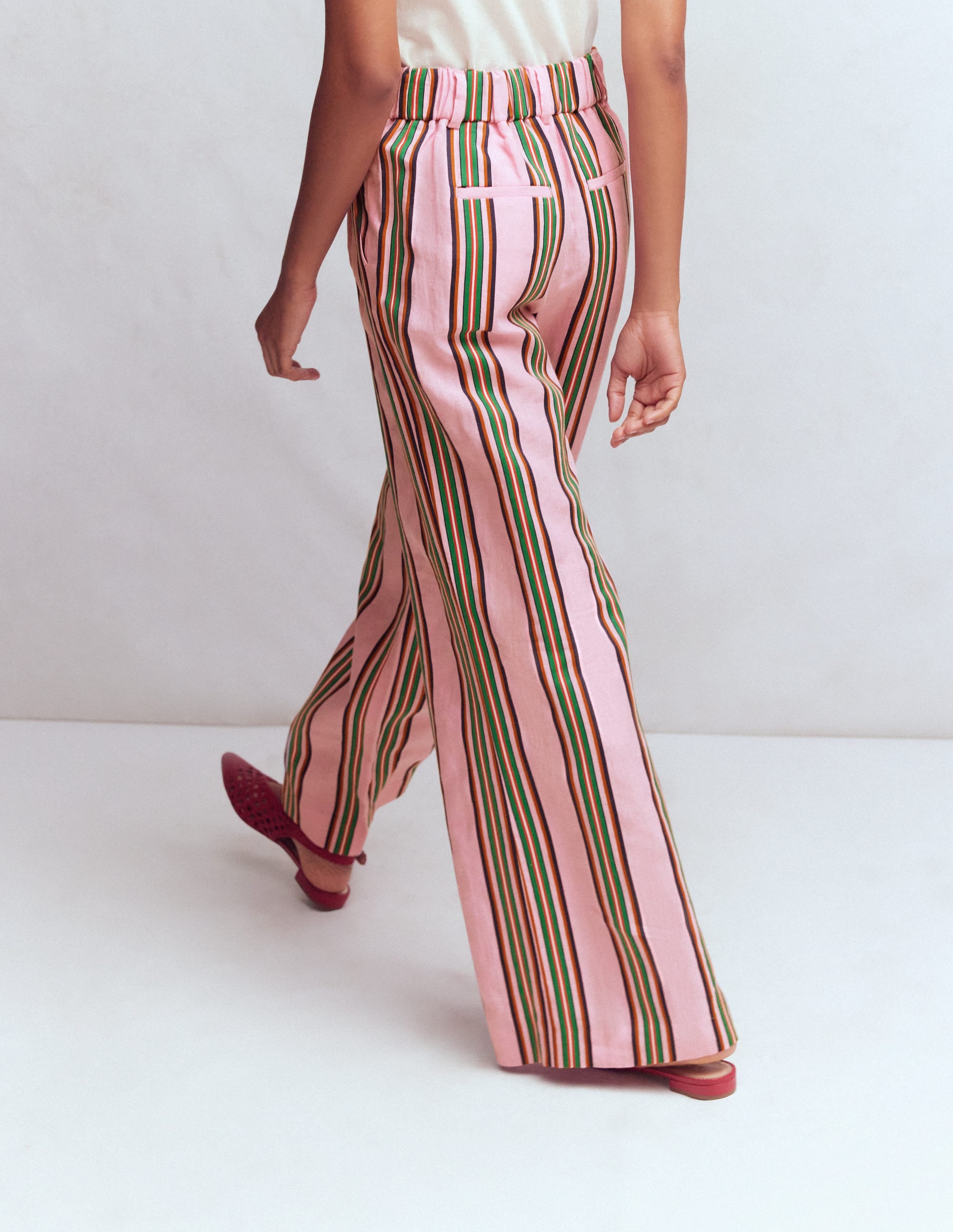 Kensington Linen Trousers-Pink and Green Stripe - Image 3