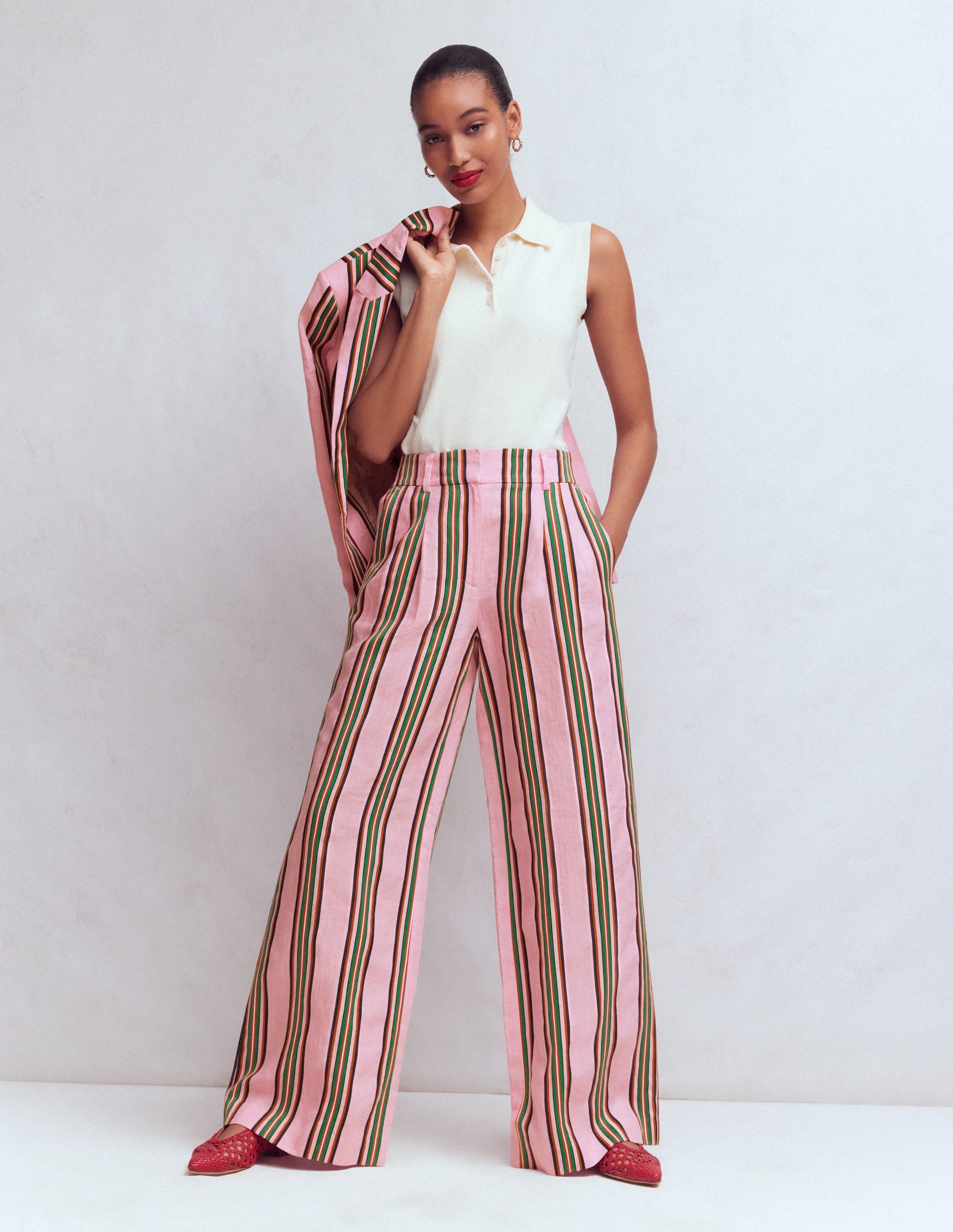 Kensington Linen Trousers-Pink and Green Stripe-7