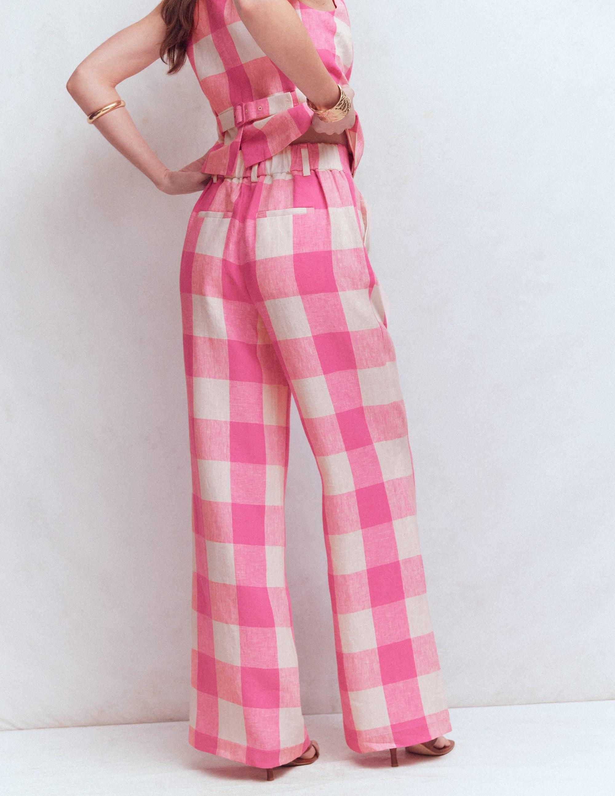 Kensington Linen Trousers-Pink Punch Gingham - Image 3