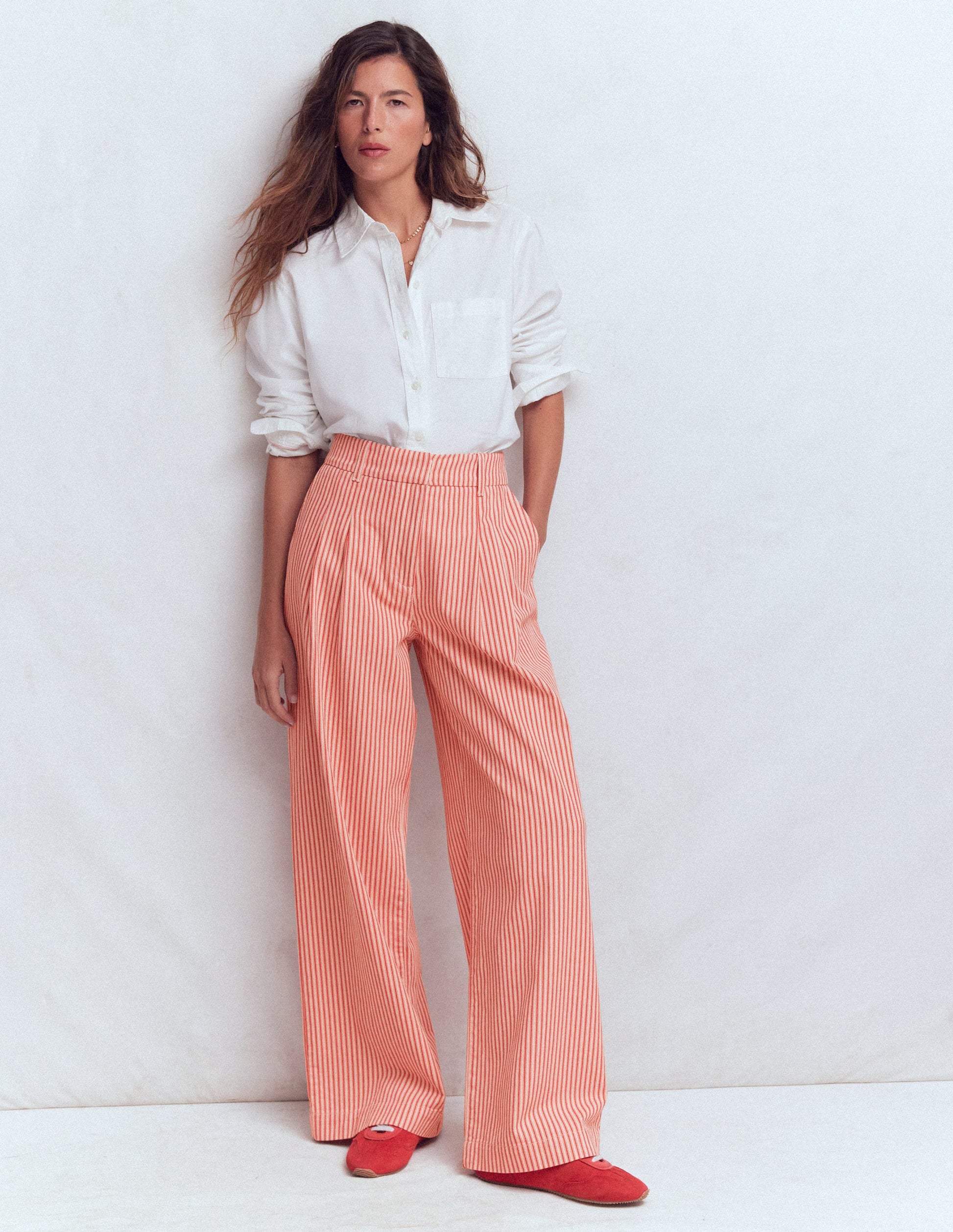 Kensington Wide Leg Trousers-Red Ticking Stripe-1