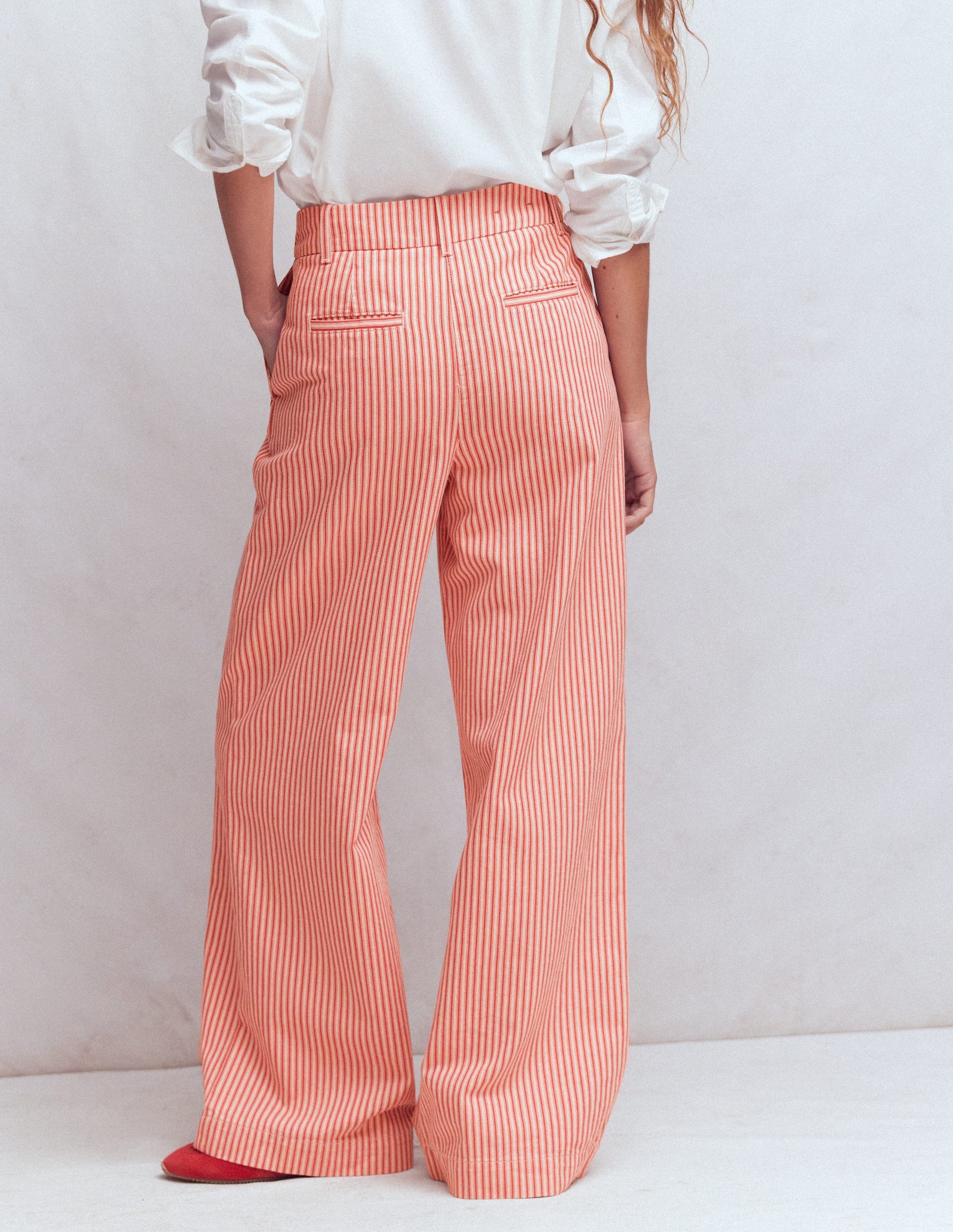 Kensington Wide Leg Trousers-Red Ticking Stripe-3