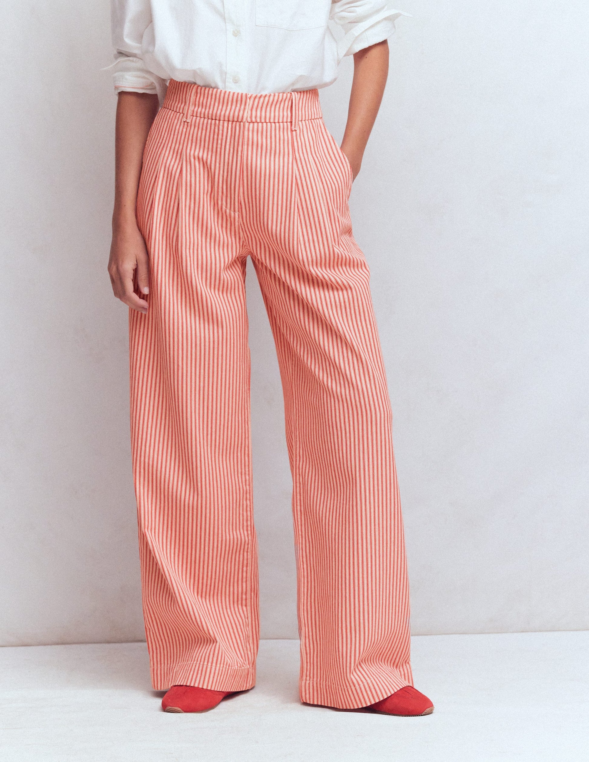 Kensington Wide Leg Trousers-Red Ticking Stripe-4