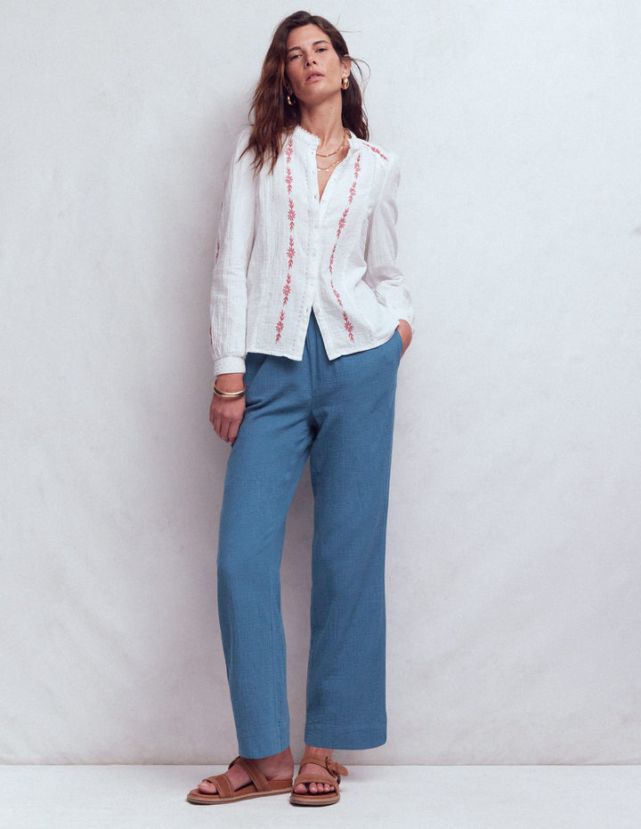 Pull-on Double Cloth Trousers-Tourmaline Blue