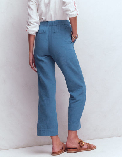 Pull-on Double Cloth Trousers-Tourmaline Blue-3