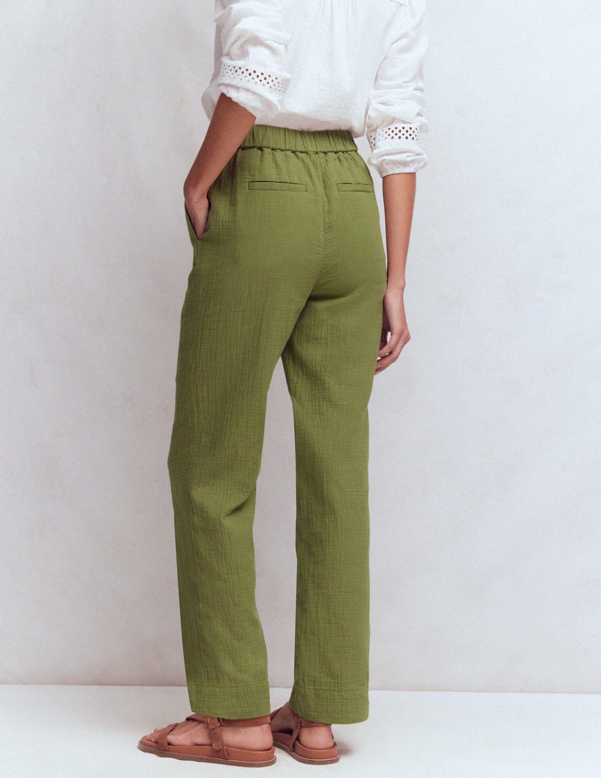 Pull On Double Cloth Trousers-Olive Green-3