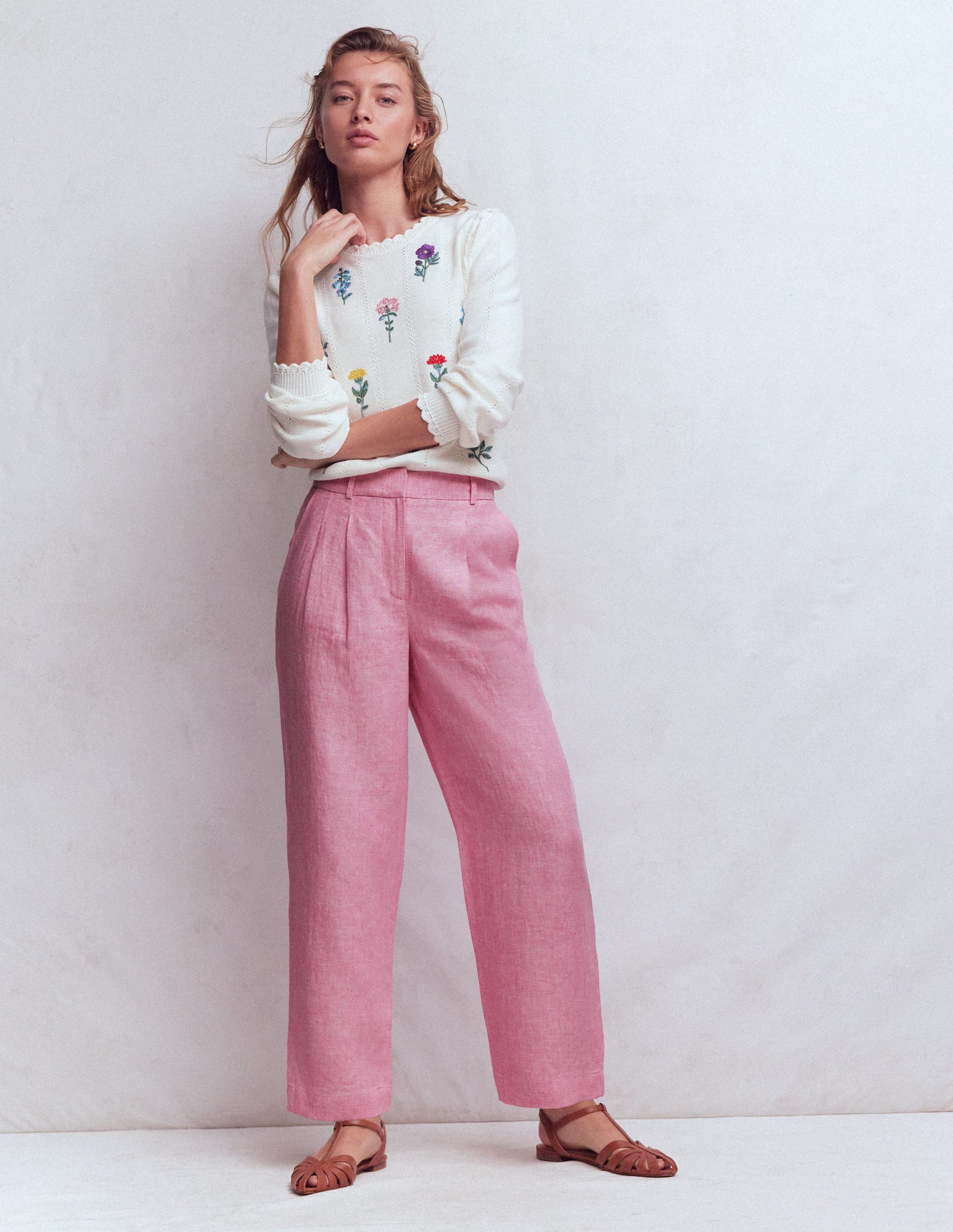 Bloomsbury Linen Trousers-Meadowsweet Pink Chambray-1