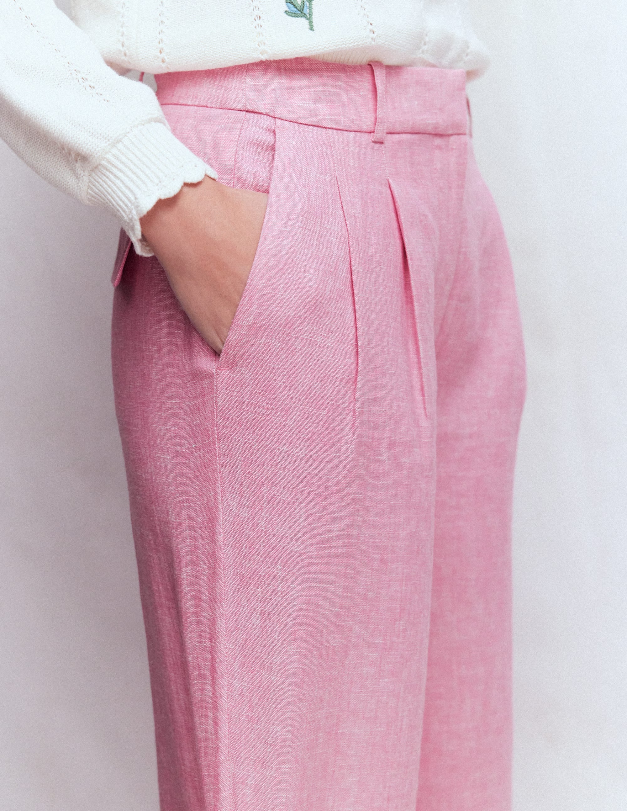 Bloomsbury Linen Trousers-Meadowsweet Pink Chambray - Image 2
