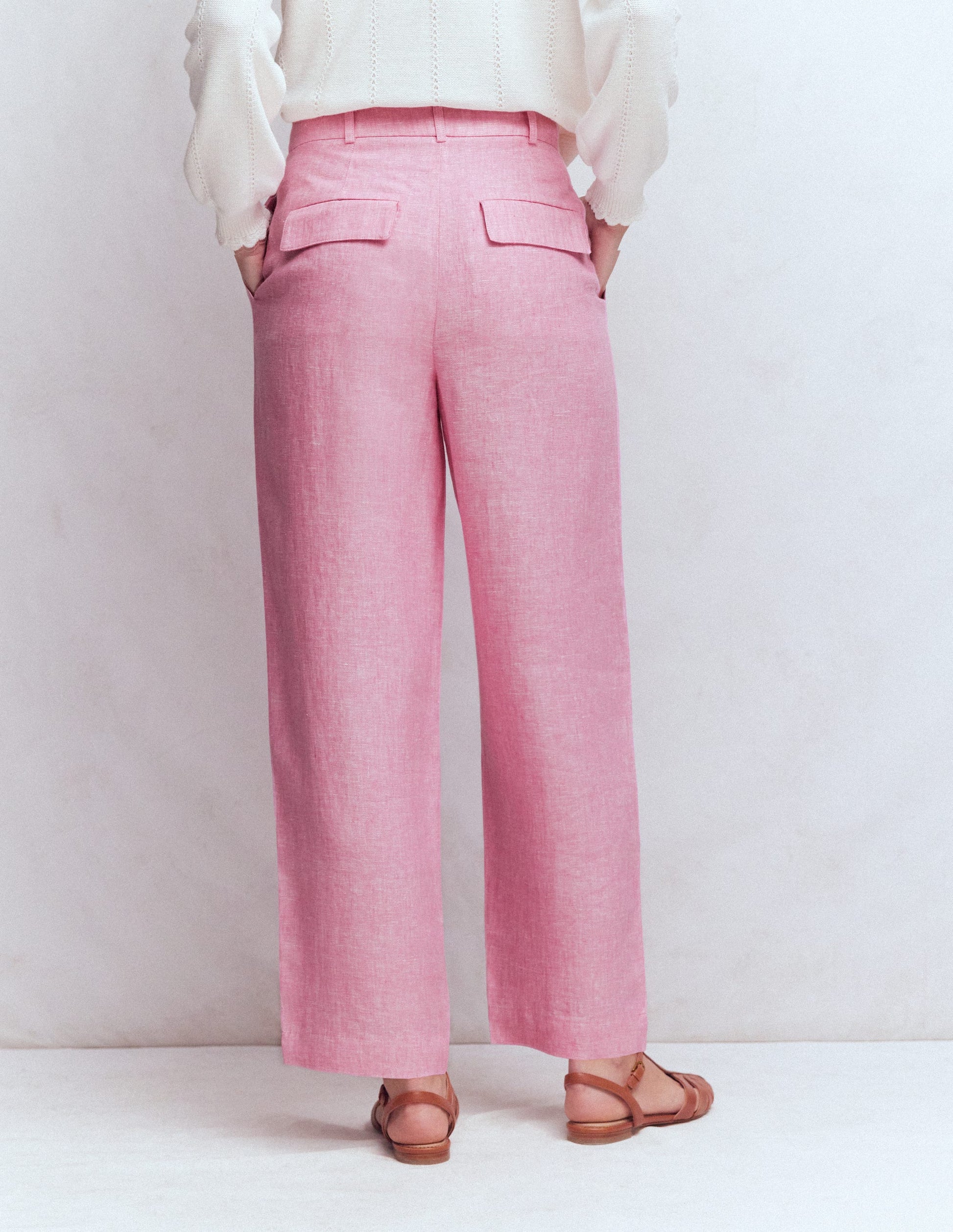 Bloomsbury Linen Trousers-Meadowsweet Pink Chambray-3