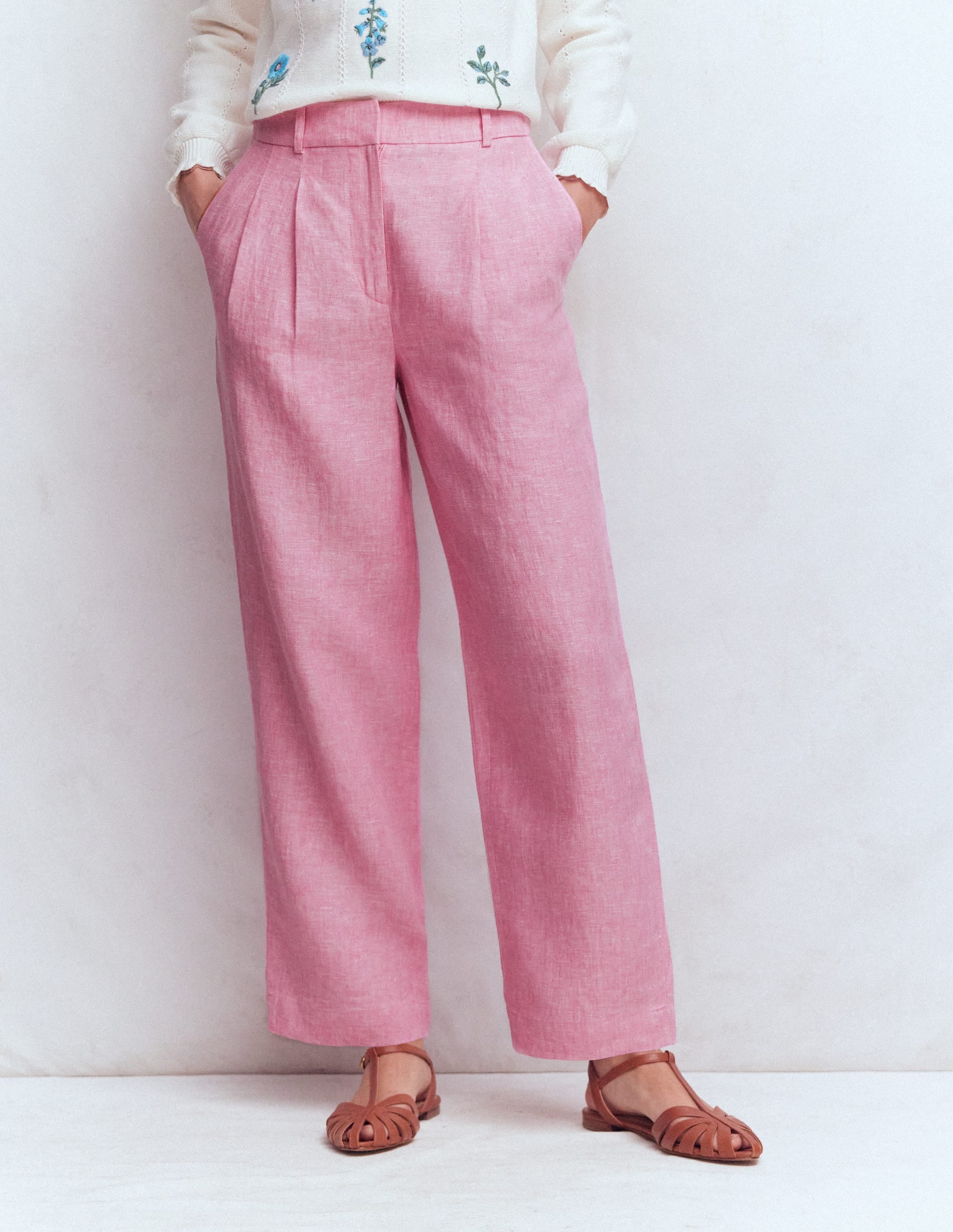 Bloomsbury Linen Trousers-Meadowsweet Pink Chambray - Image 4