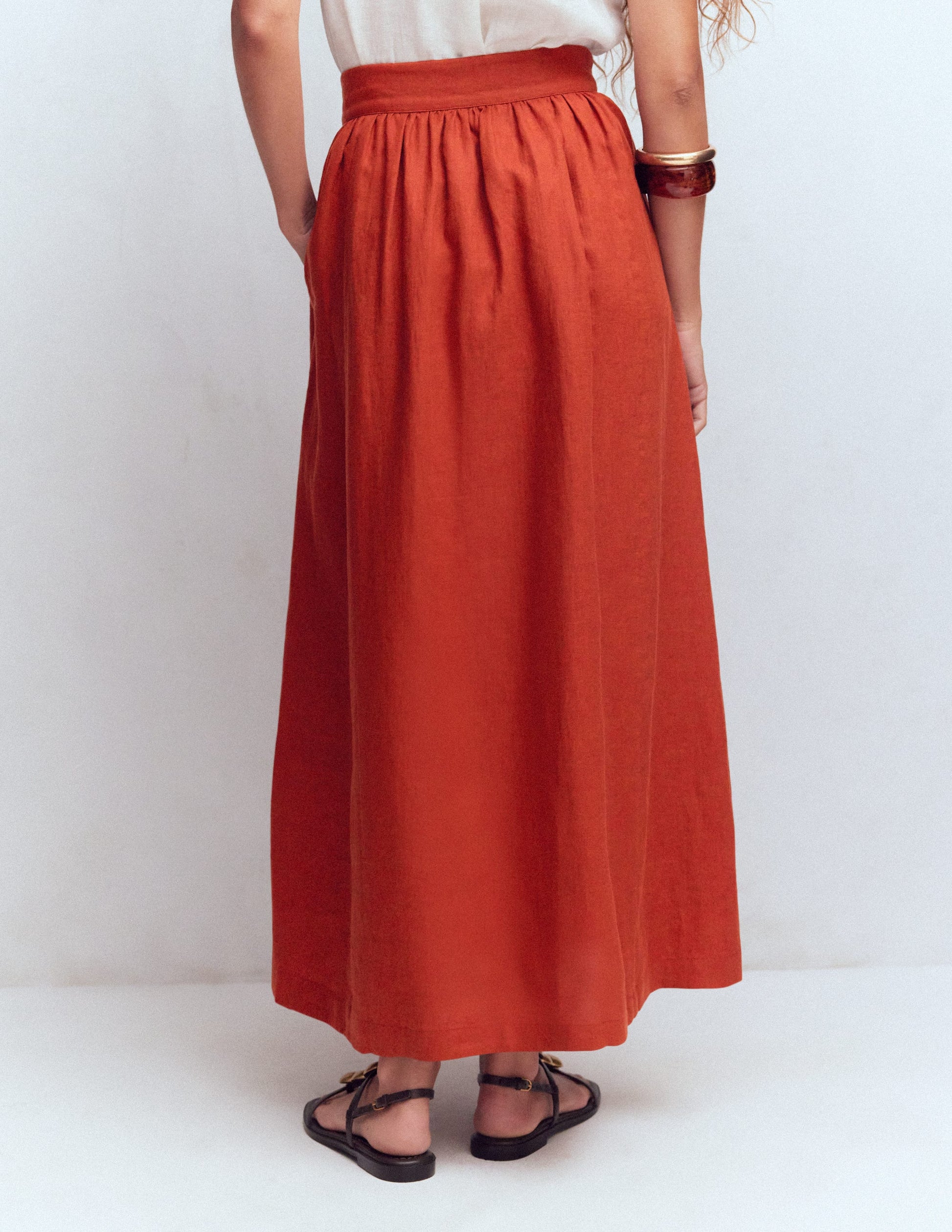 Emma Linen Maxi Skirt-Burnt Orange-3