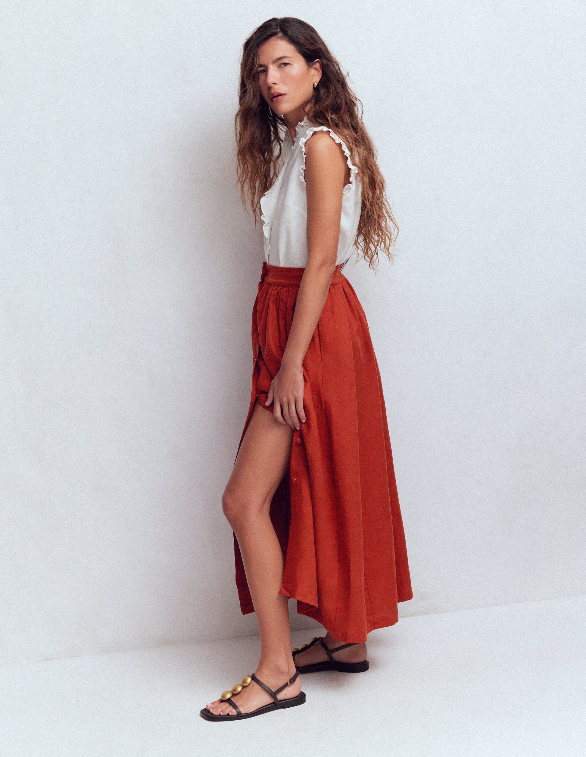 Emma Linen Maxi Skirt-Burnt Orange-4