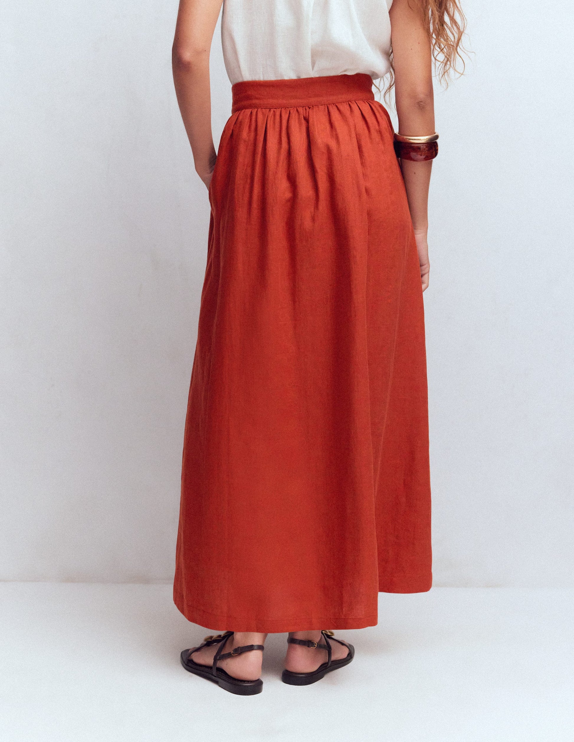 Emma Linen Maxi Skirt-Burnt Orange-7