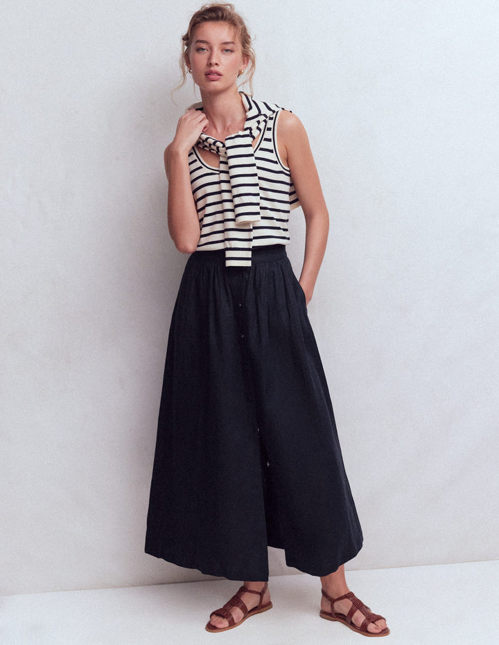 Emma Linen Maxi Skirt-Navy