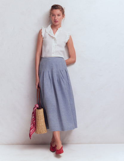 Valentina linen Skirt-Blue Chambray-1