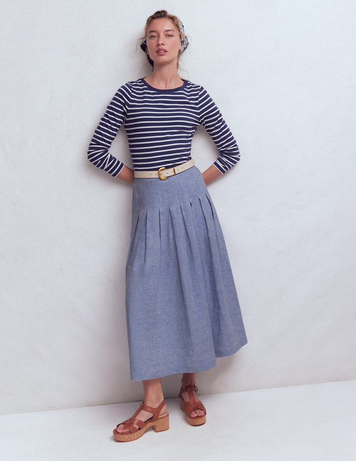 Valentina linen Skirt-Blue Chambray