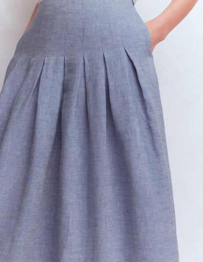 Valentina linen Skirt-Blue Chambray-2