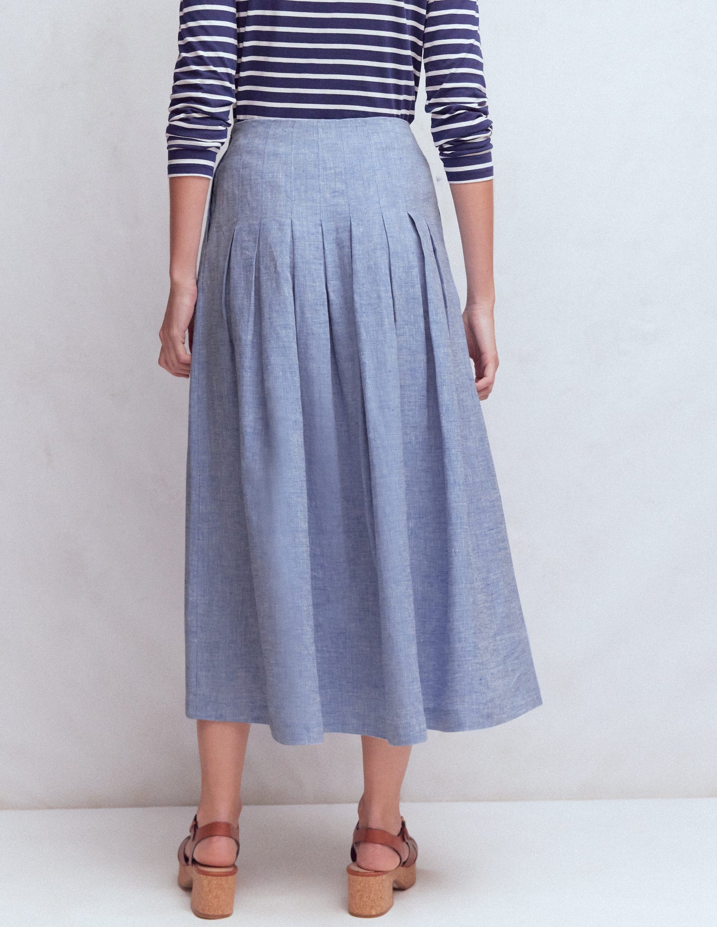 Valentina linen Skirt-Blue Chambray
