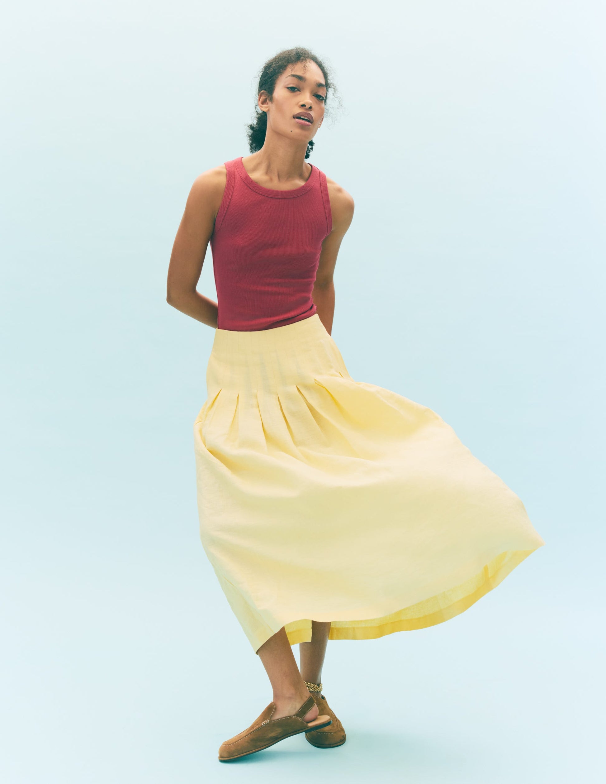 Valentina Linen Skirt-Buttercream-1