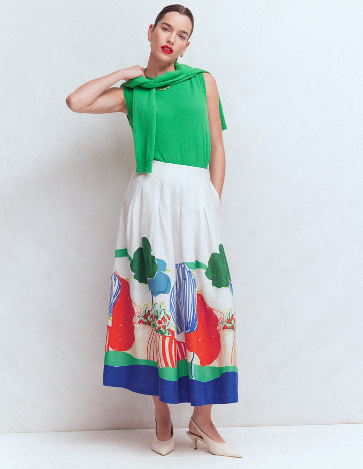 Valentina Linen Skirt-Multi, Abstract Valley
