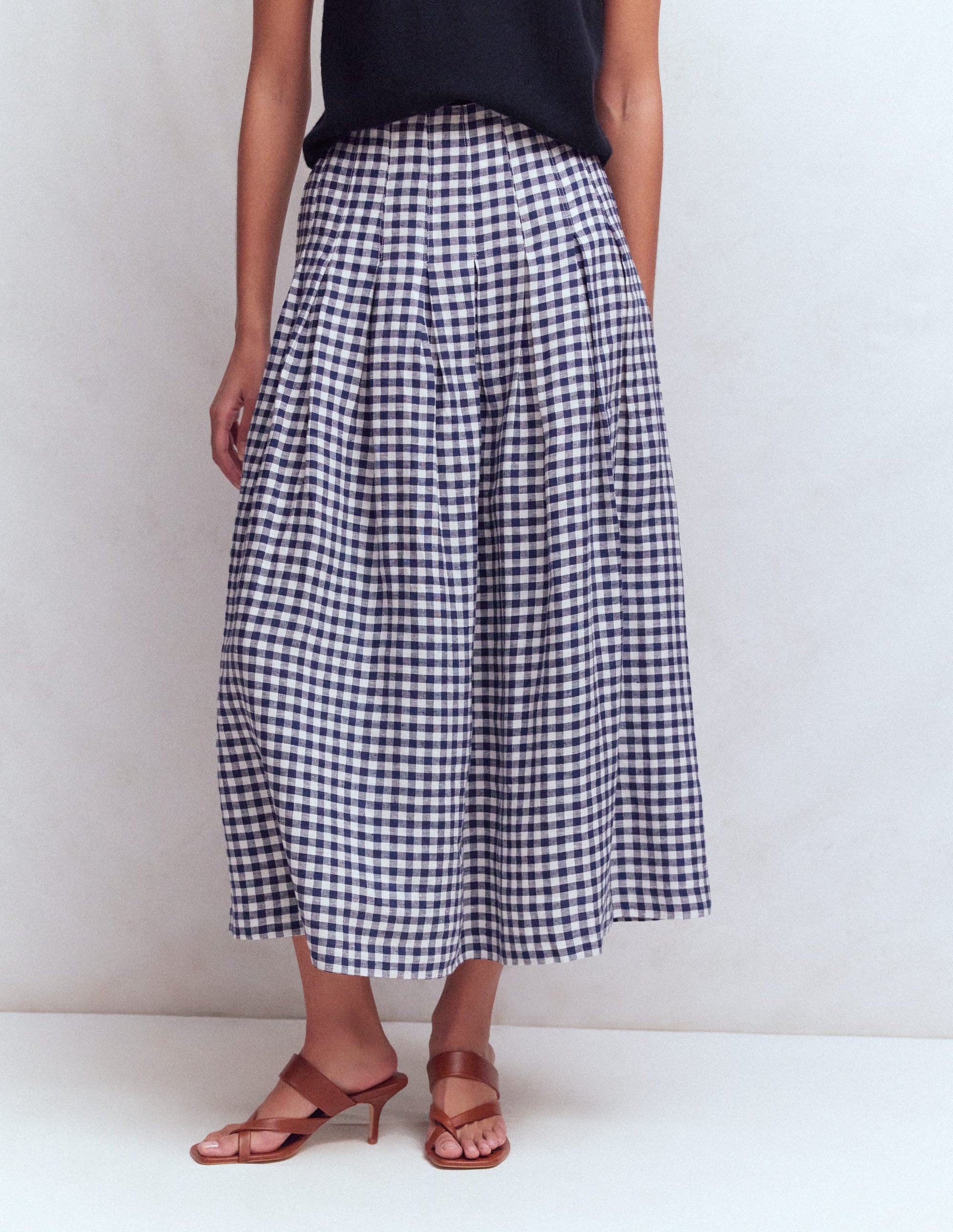 Valentina Linen Skirt-Navy Gingham-4