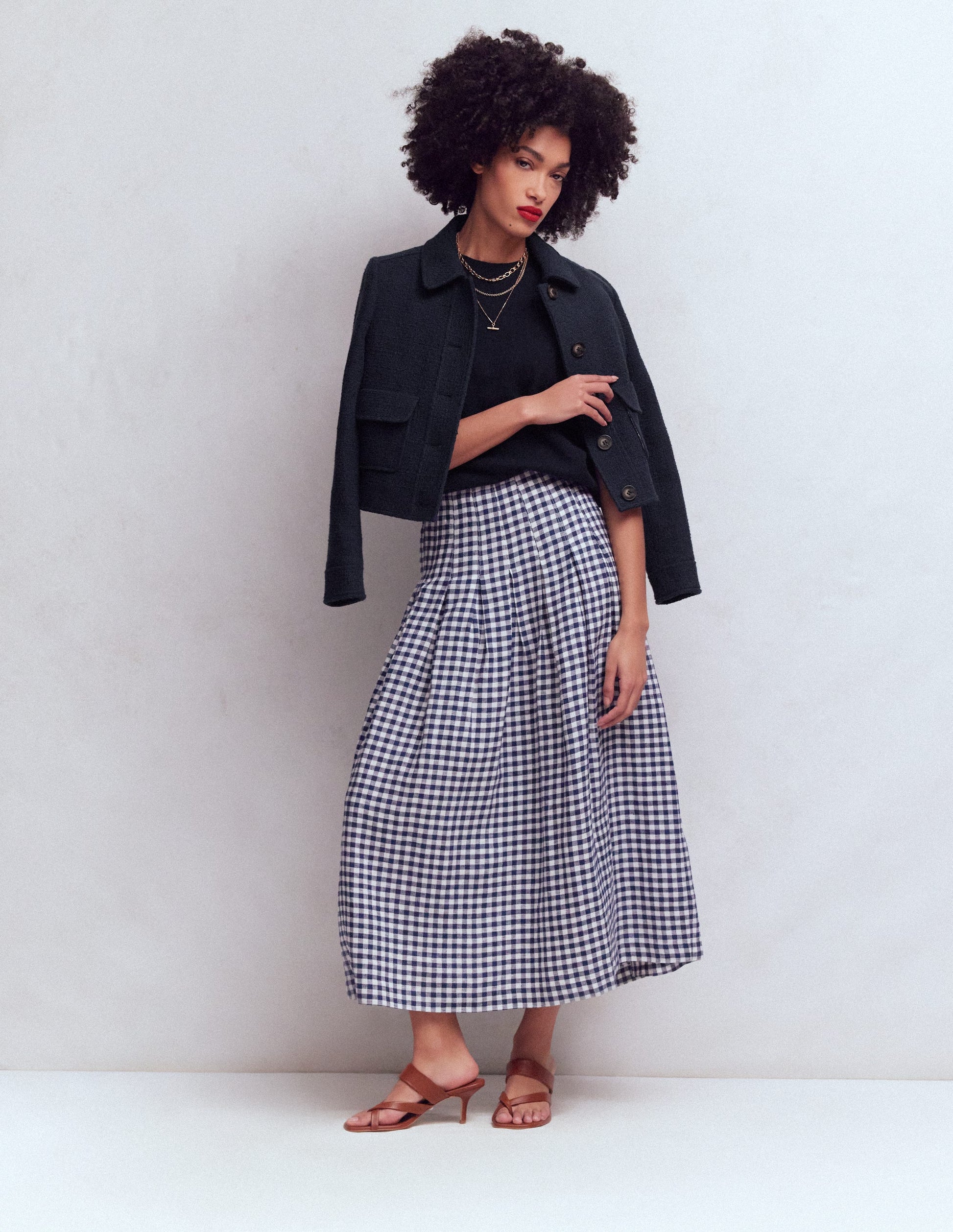 Valentina Linen Skirt-Navy Gingham-6