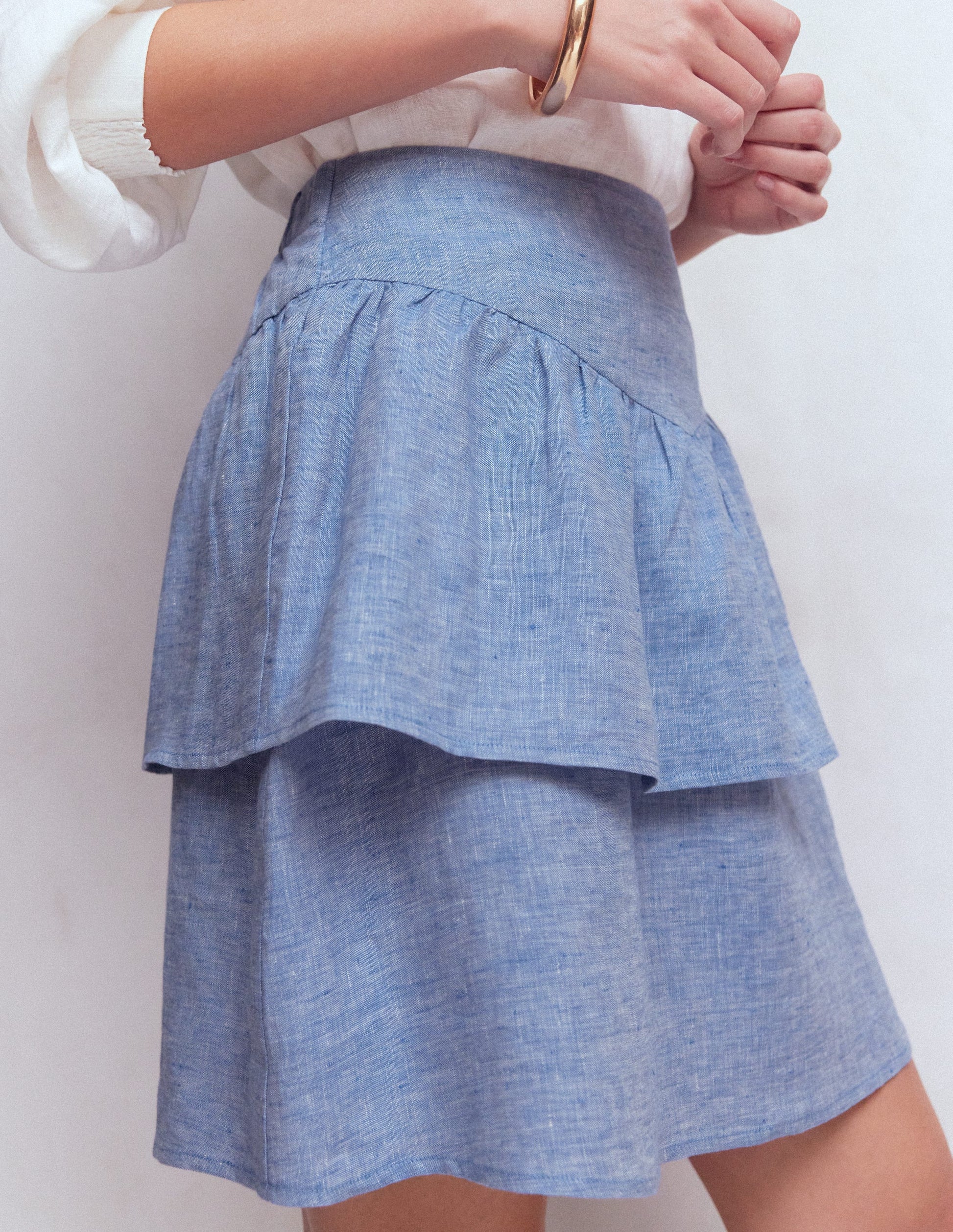 Tiered Linen Skirt-Blue Chambray-2