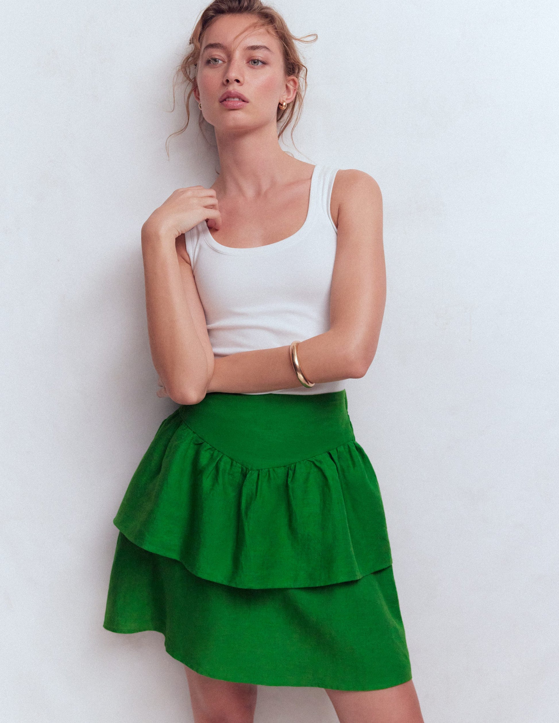 Tiered Linen Skirt-Highland Green-2