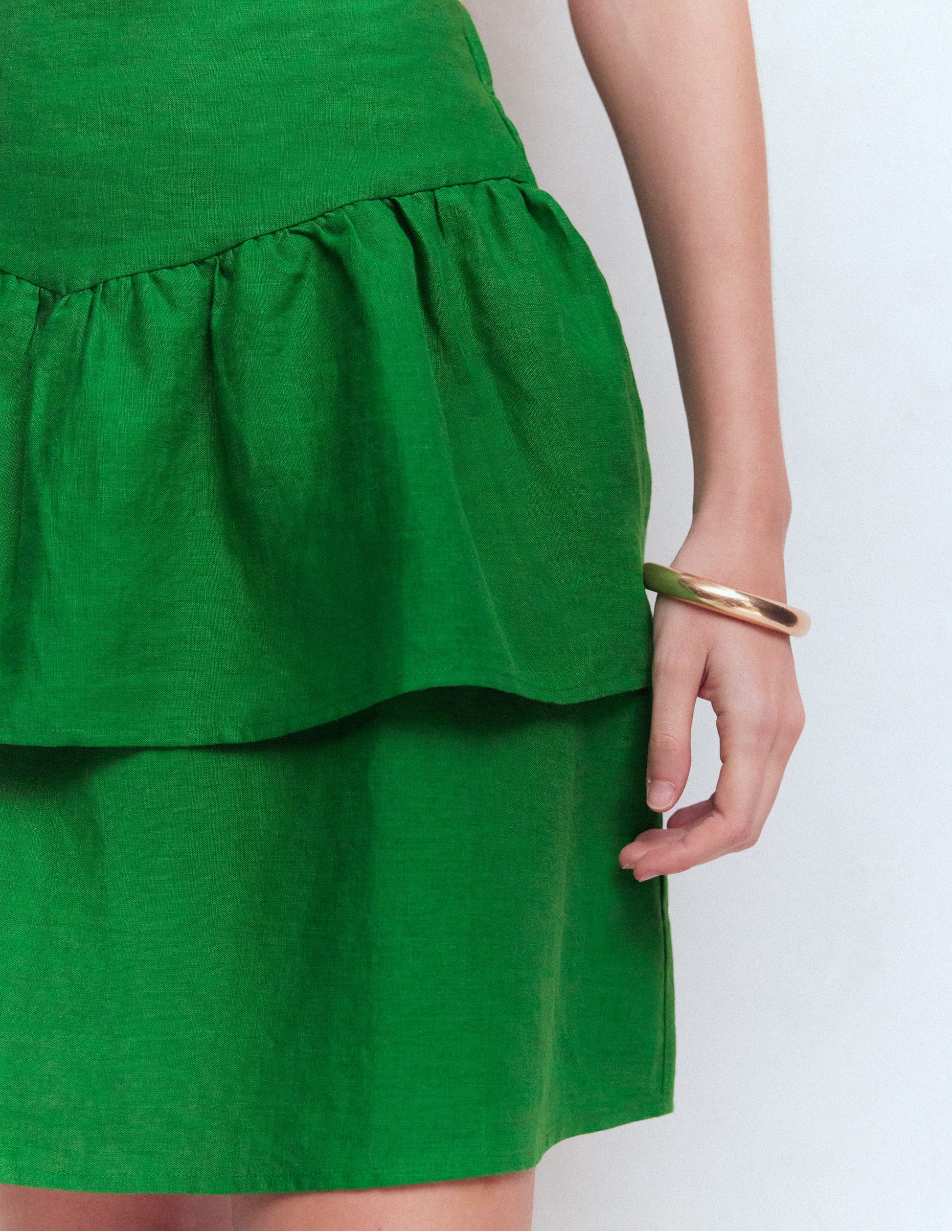 Tiered Linen Skirt-Highland Green-3