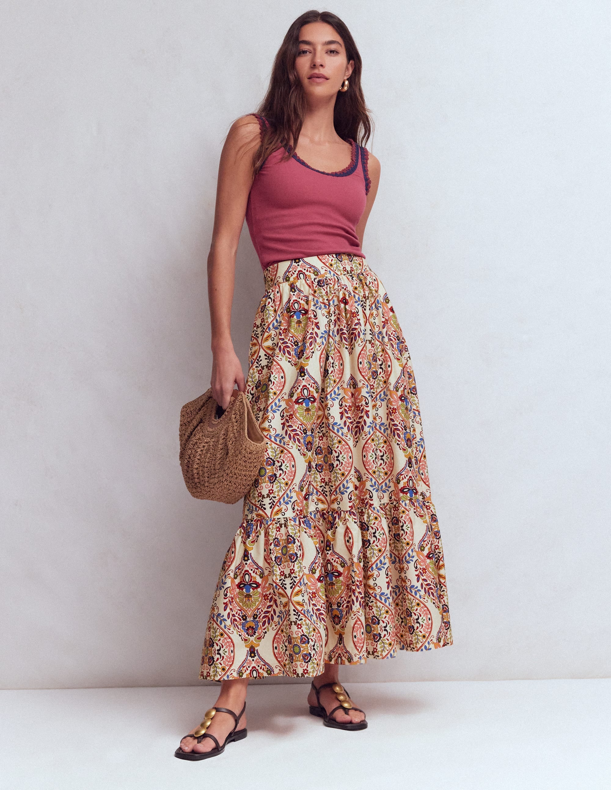 Abigail Poplin Maxi Skirt - Multi, Enchanted Gardenia | Boden UK