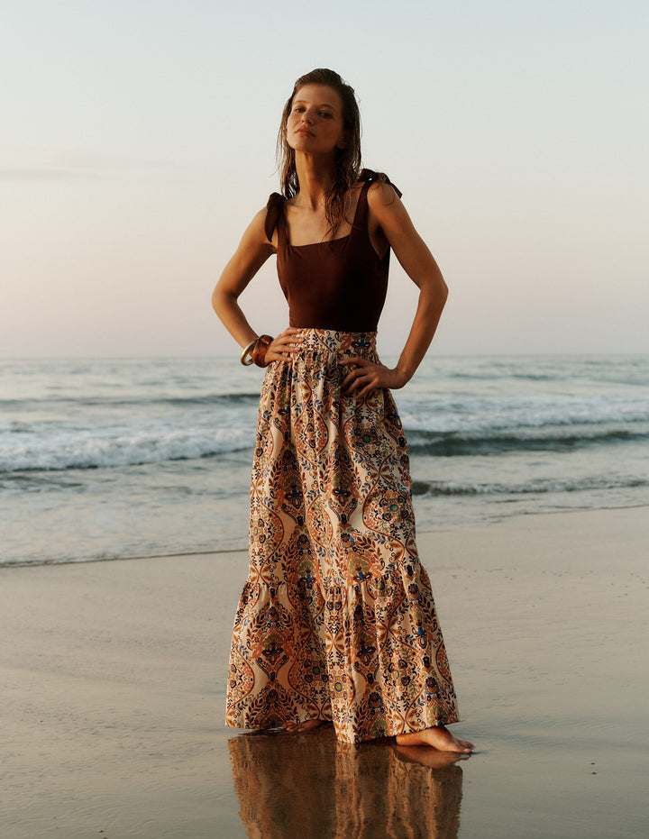 Abigail Poplin Maxi Skirt-Multi, Enchanted Gardenia